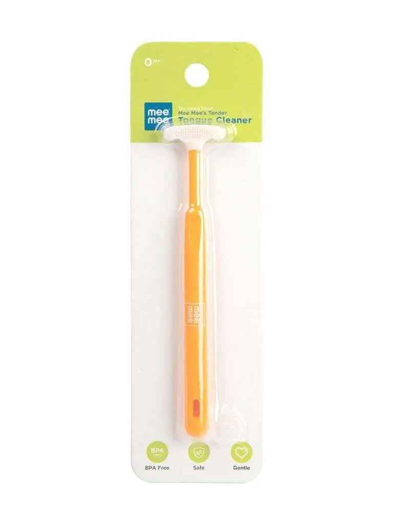 Mee Mee Tongue Cleaner for Babies | Tender Oral Cleaner Toothbrush with Silicone Scraper | Suitable from 6+ Months | non-slip Handle, Soft Rubber Tip and Easy Grip for Kids (Orange) view 2