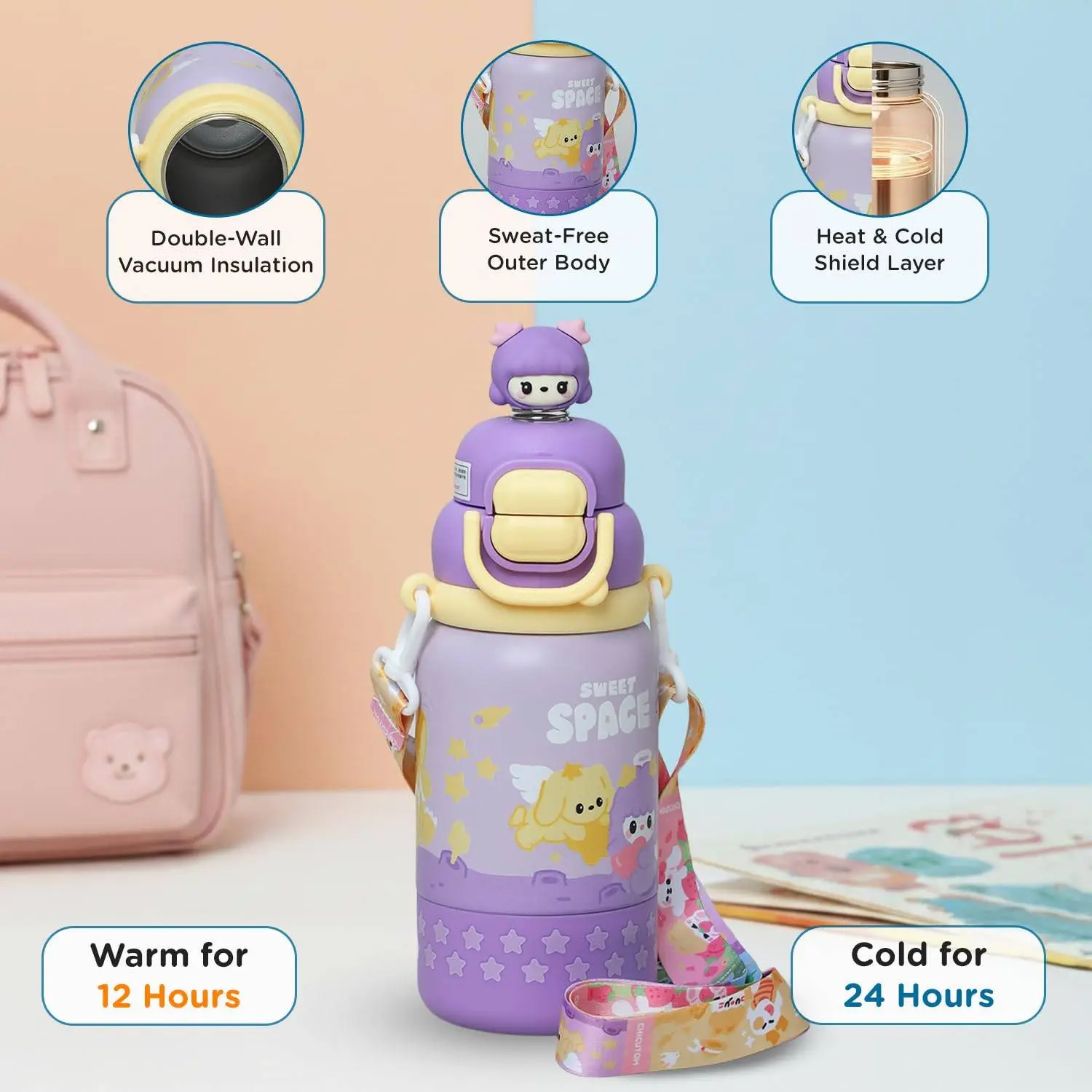 Mee Mee Oasis Sip Kids Insulated Water Bottle 460ml | SUS316 Stainless Steel | 3-in-1 Straw, Spout & Sip Lid | Leakproof School Bottle for Kids | 12H Cold & 8H Hot | BPA-Free view 5