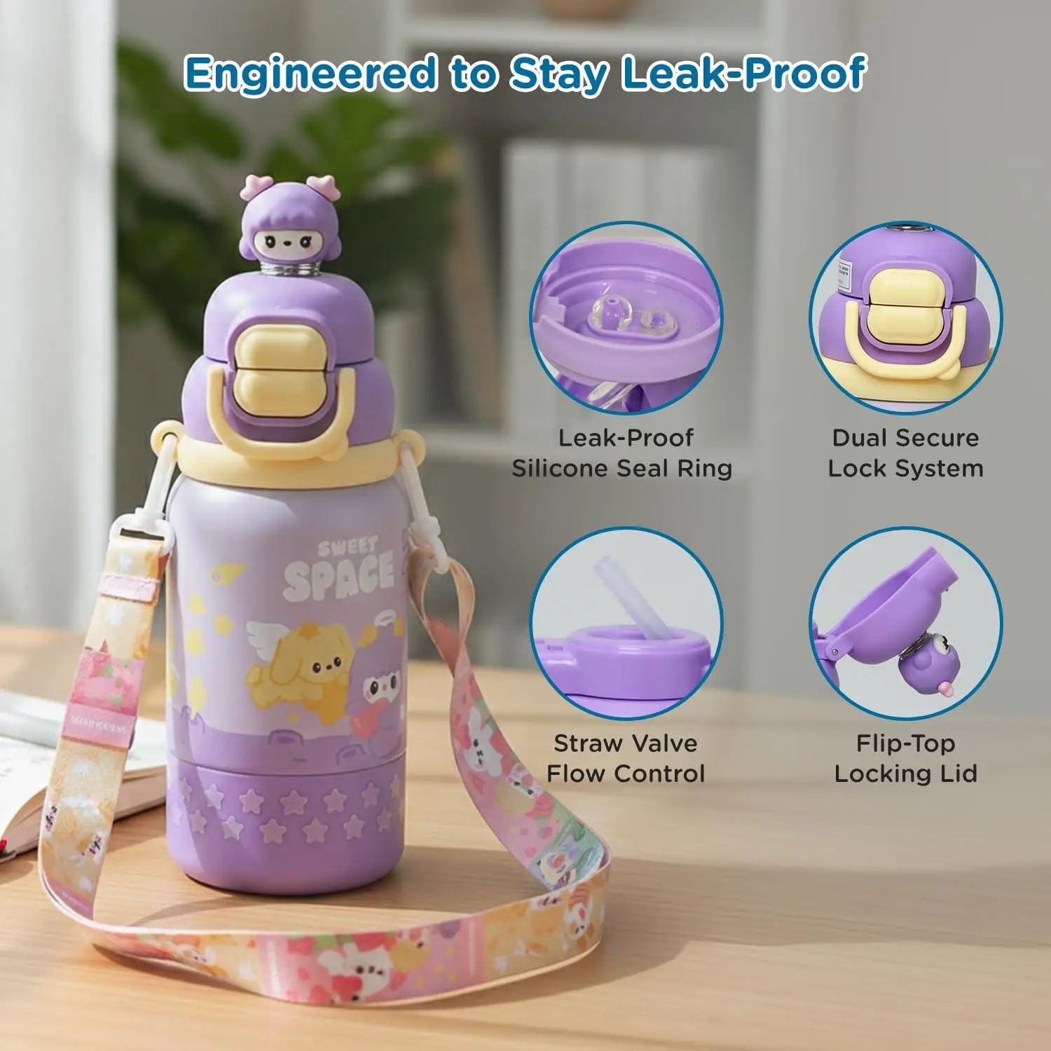 Mee Mee Oasis Sip Kids Insulated Water Bottle 460ml | SUS316 Stainless Steel | 3-in-1 Straw, Spout & Sip Lid | Leakproof School Bottle for Kids | 12H Cold & 8H Hot | BPA-Free view 6