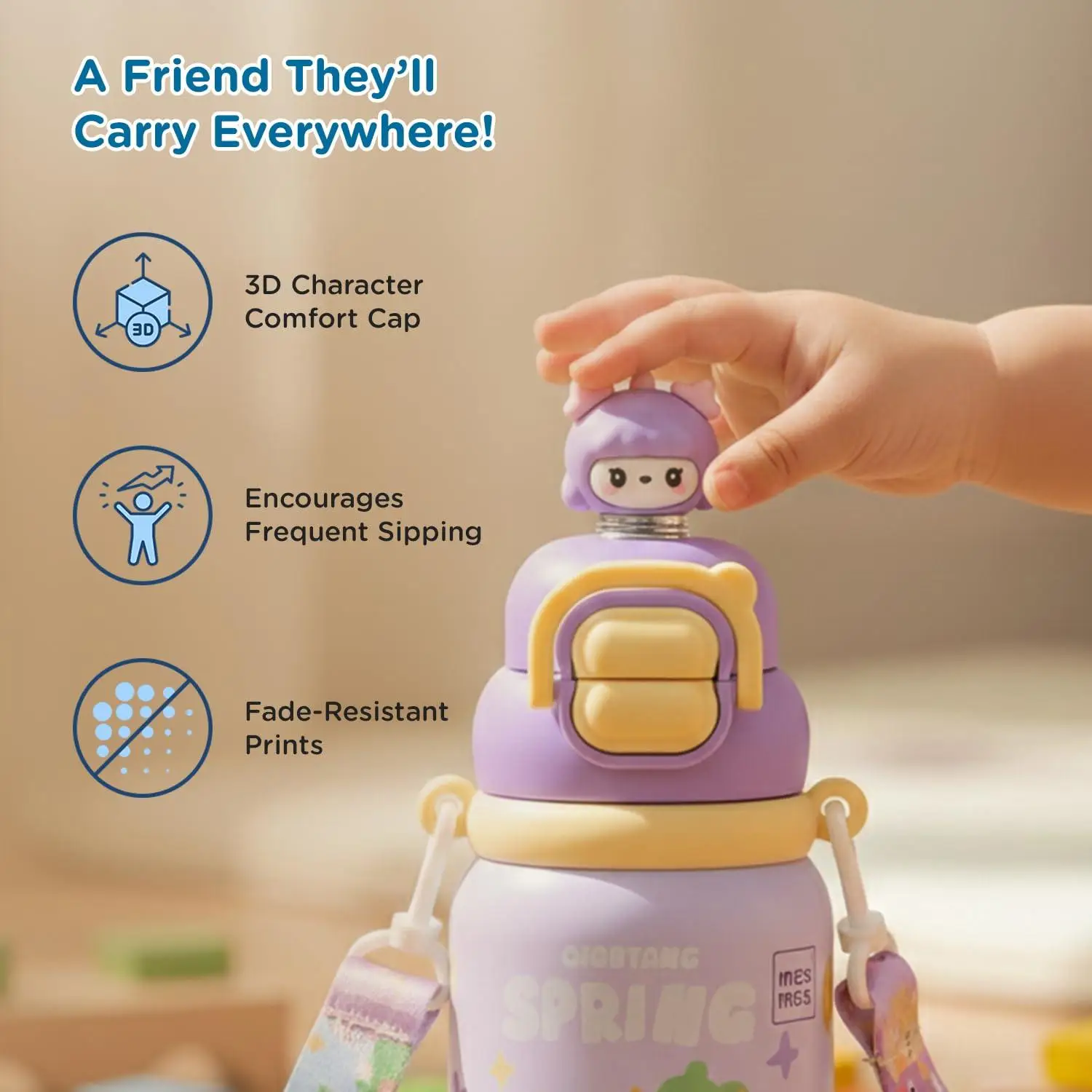 Mee Mee Oasis Sip Kids Insulated Water Bottle 460ml | SUS316 Stainless Steel | 3-in-1 Straw, Spout & Sip Lid | Leakproof School Bottle for Kids | 12H Cold & 8H Hot | BPA-Free view 7
