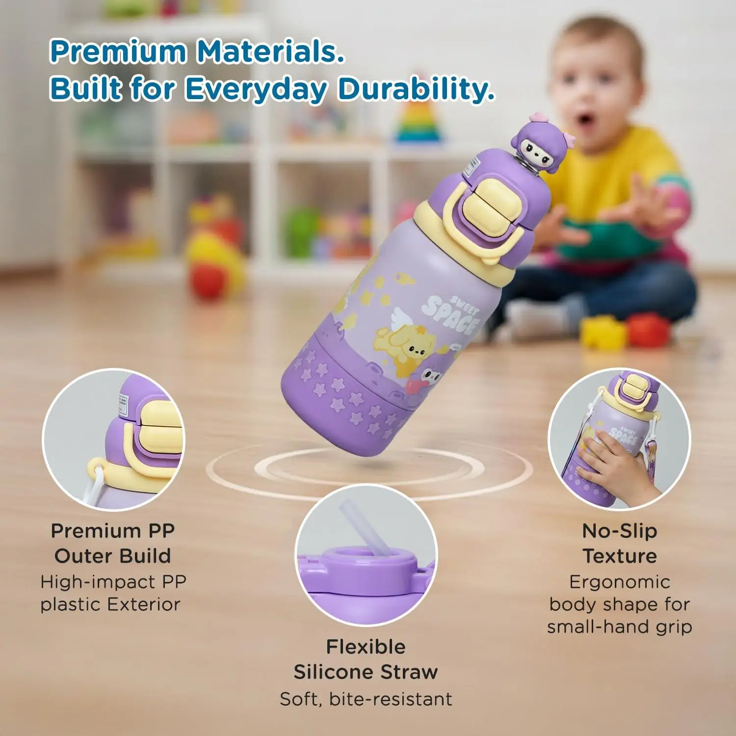 Mee Mee Oasis Sip Kids Insulated Water Bottle 460ml | SUS316 Stainless Steel | 3-in-1 Straw, Spout & Sip Lid | Leakproof School Bottle for Kids | 12H Cold & 8H Hot | BPA-Free view 8