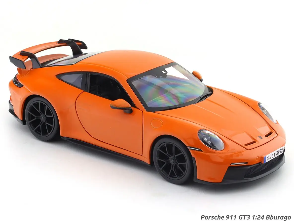 Porsche 911 GT3 Orange with Acrylic Case 1:24 Bburago Licensed Diecast Model car view 2