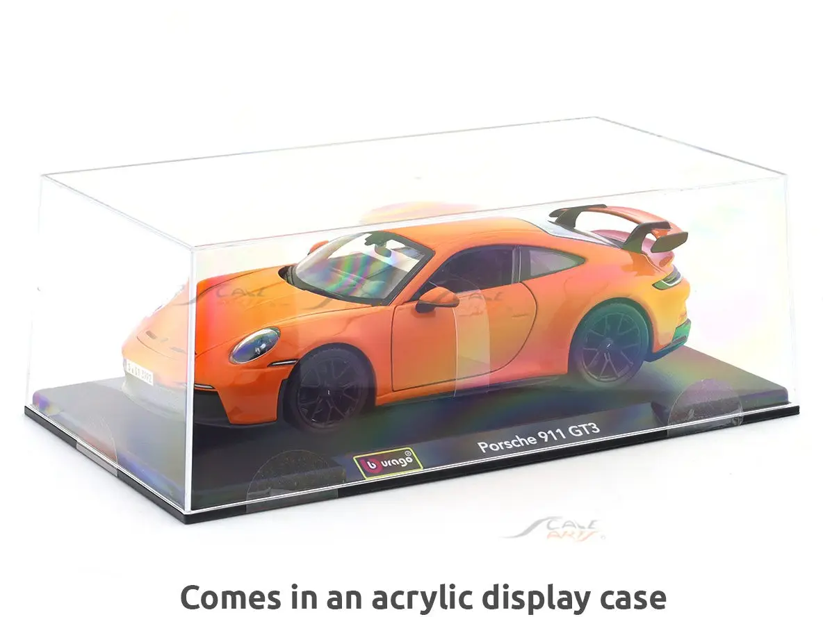 Porsche 911 GT3 Orange with Acrylic Case 1:24 Bburago Licensed Diecast Model car view 7