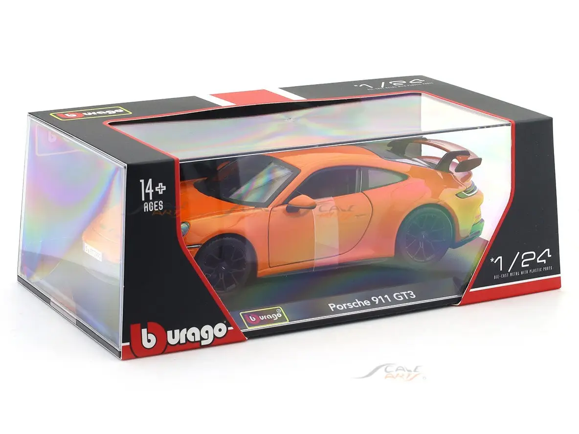 Porsche 911 GT3 Orange with Acrylic Case 1:24 Bburago Licensed Diecast Model car view 8