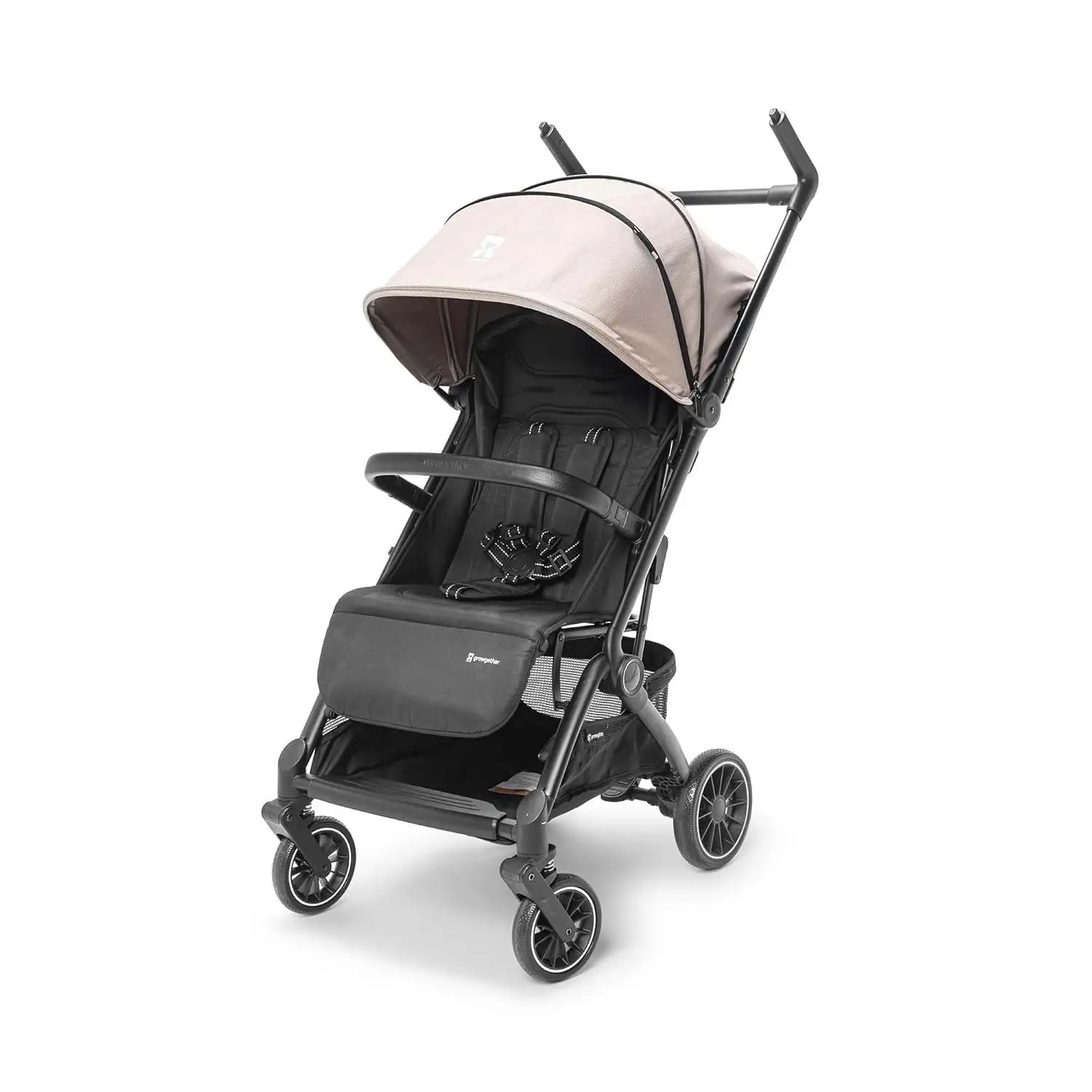 Growgether GOLITE Travel Stroller | Cabin Compatible Lightweight Stroller for Baby & Toddler | 5 Point Safety Harness | Full Recline | 360° Swivel Shock Absorber Wheels | Compact Fold | Mosquito Net Included | 0-4 Years (Up to 22 kg) | 1 Year WARRANTY | Beige