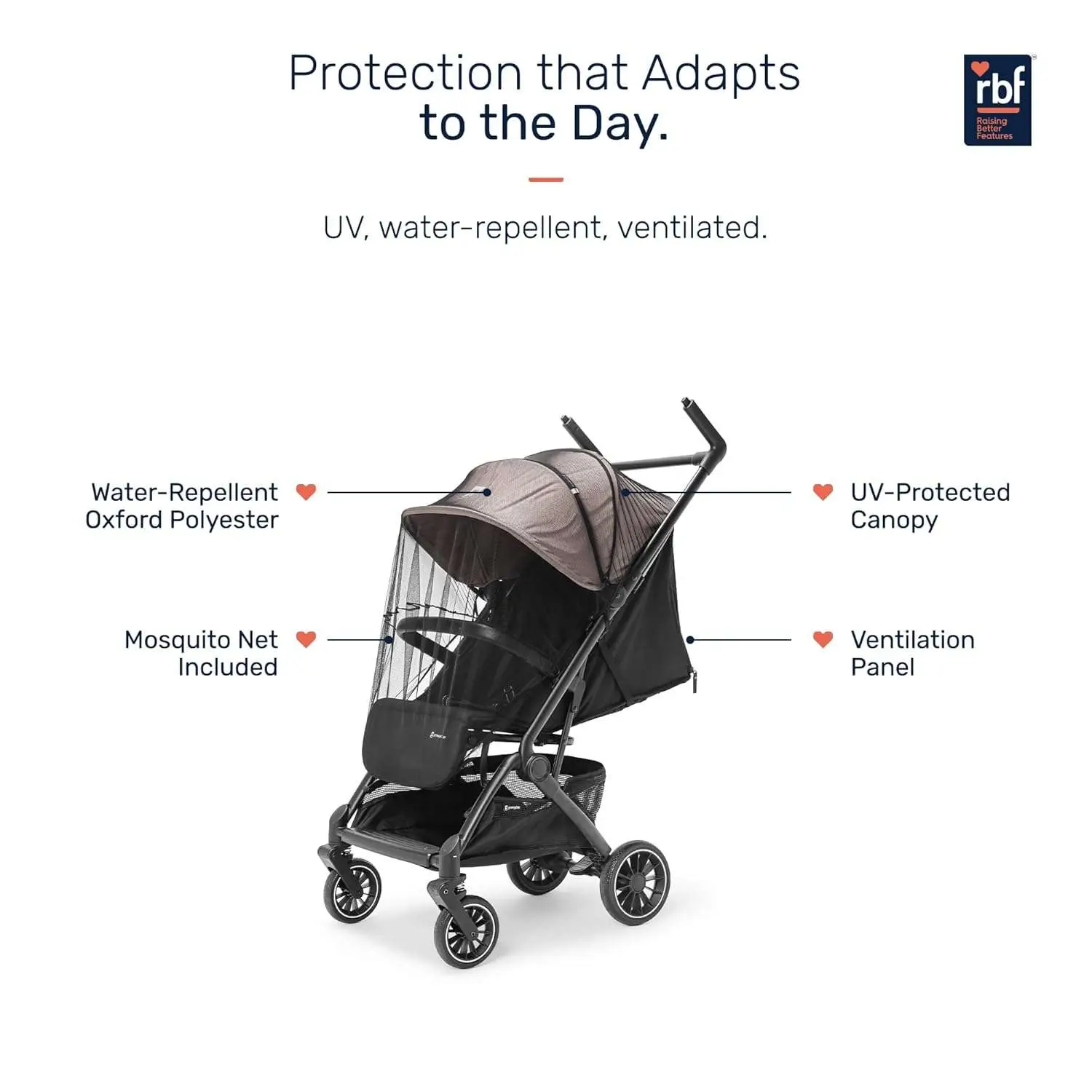 Growgether GOLITE Travel Stroller | Cabin Compatible Lightweight Stroller for Baby & Toddler | 5 Point Safety Harness | Full Recline | 360° Swivel Shock Absorber Wheels | Compact Fold | Mosquito Net Included | 0-4 Years (Up to 22 kg) | 1 Year WARRANTY | Beige view 6