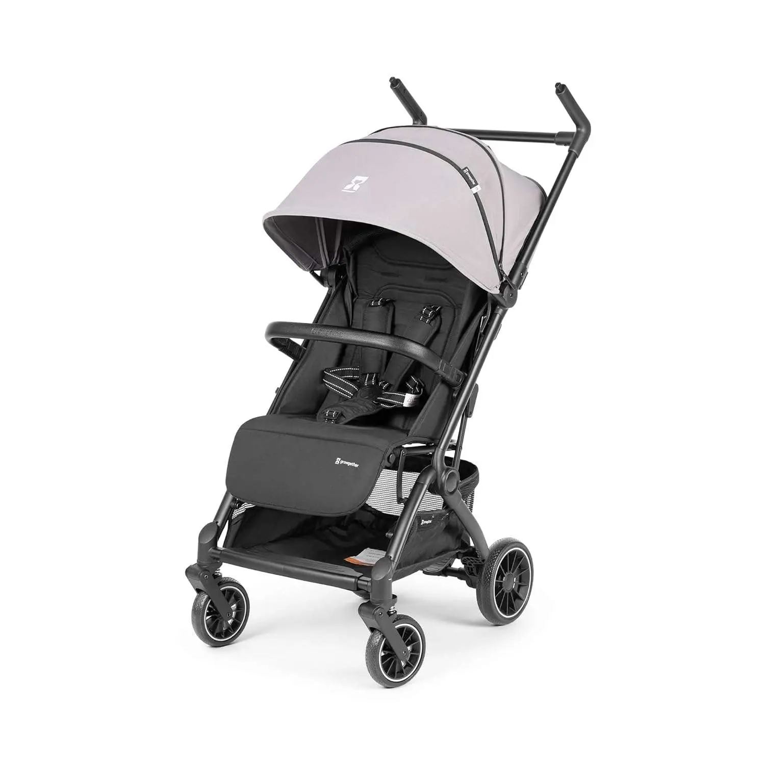 Growgether GOLITE Travel Stroller | Cabin Compatible Lightweight Stroller for Baby & Toddler | 5 Point Safety Harness | Full Recline | 360° Swivel Shock Absorber Wheels | Compact Fold | Mosquito Net Included | 0-4 Years (Up to 22 kg) | 1 Year WARRANTY | Grey