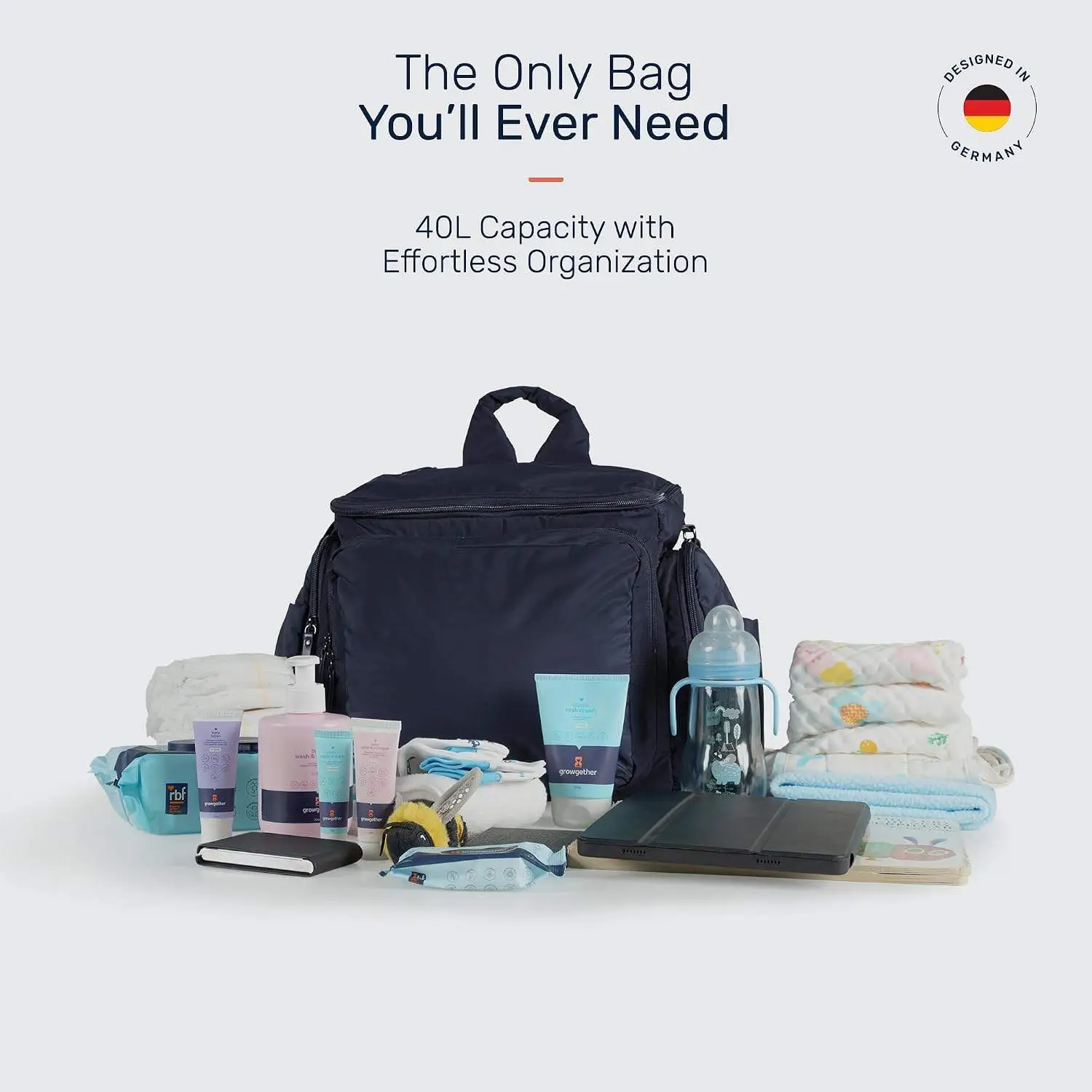 Growgether MOVA 3-in-1 Diaper Bag 40L | Multifunctional Baby Bag with Thermal Bottle Pockets, Magnetic Closures & Luggage Sleeve | Sling-to-Backpack, Waterproof, Lightweight- Navy | 6 Months Warranty view 3