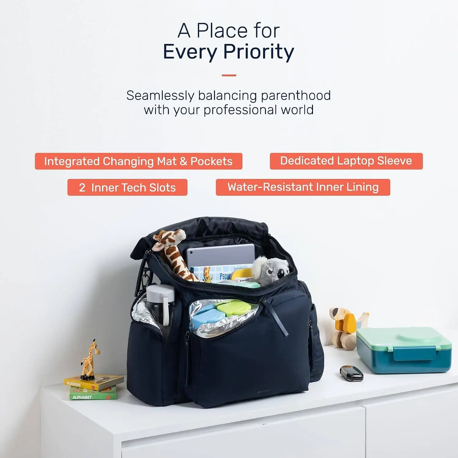 Growgether MOVA 3-in-1 Diaper Bag 40L | Multifunctional Baby Bag with Thermal Bottle Pockets, Magnetic Closures & Luggage Sleeve | Sling-to-Backpack, Waterproof, Lightweight- Navy | 6 Months Warranty view 7