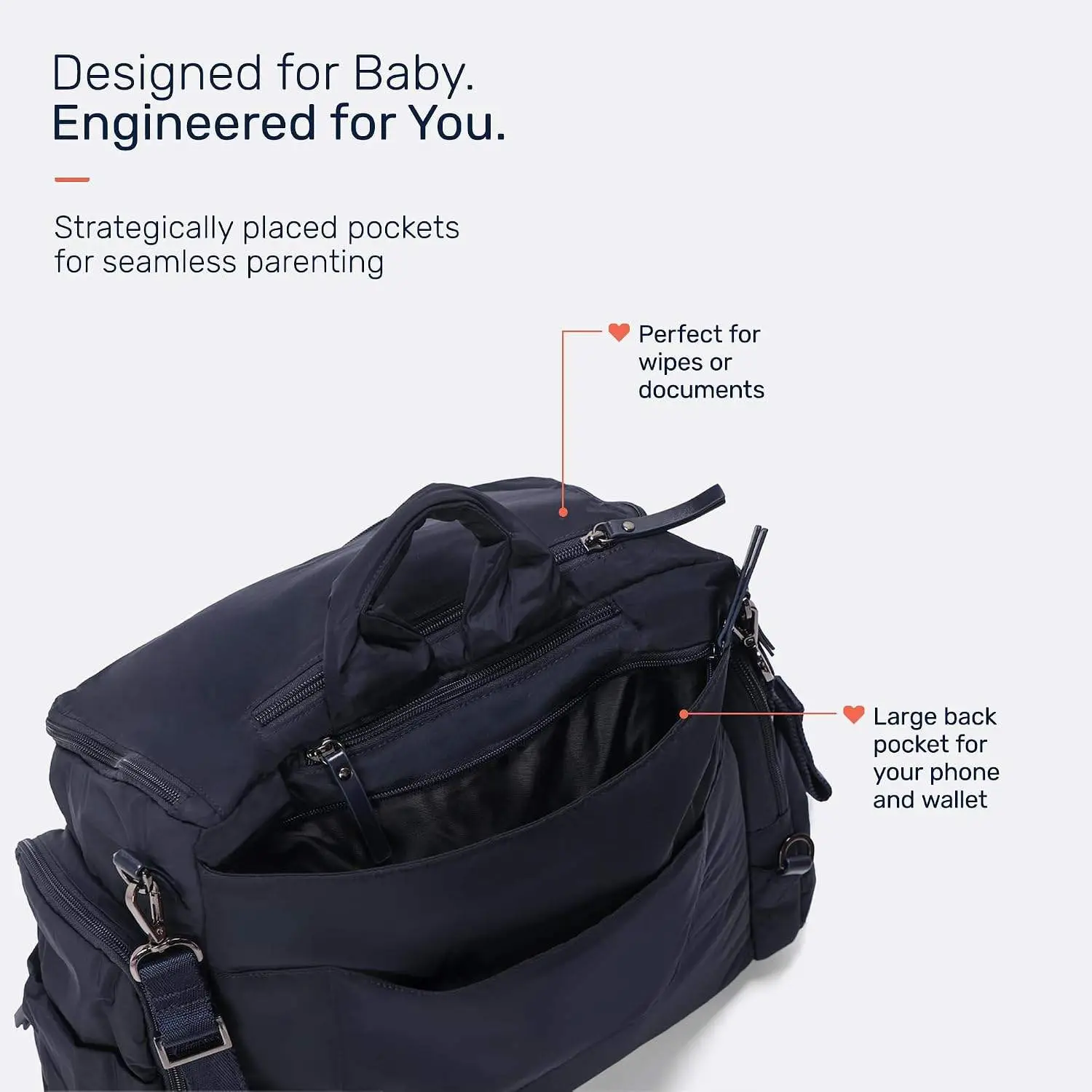 Growgether MOVA 3-in-1 Diaper Bag 40L | Multifunctional Baby Bag with Thermal Bottle Pockets, Magnetic Closures & Luggage Sleeve | Sling-to-Backpack, Waterproof, Lightweight- Navy | 6 Months Warranty view 8