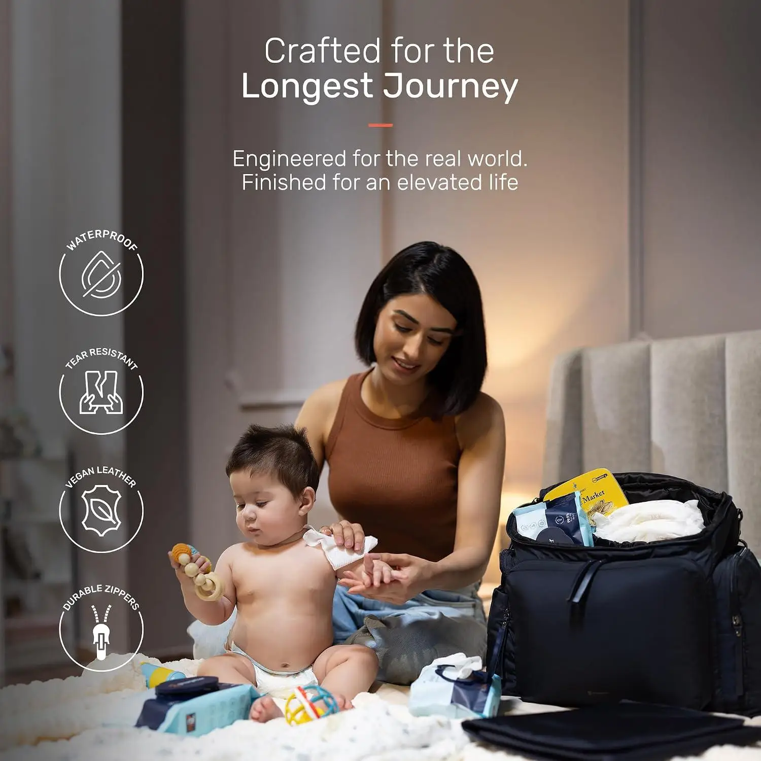 Growgether MOVA 3-in-1 Diaper Bag 40L | Multifunctional Baby Bag with Thermal Bottle Pockets, Magnetic Closures & Luggage Sleeve | Sling-to-Backpack, Waterproof, Lightweight- Navy | 6 Months Warranty view 9