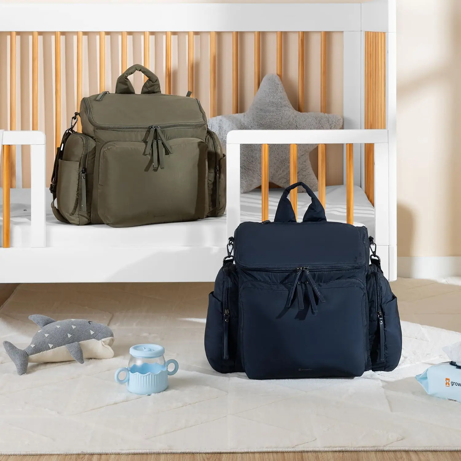 Growgether MOVA 3-in-1 Diaper Bag 40L | Multifunctional Baby Bag with Thermal Bottle Pockets, Magnetic Closures & Luggage Sleeve | Sling-to-Backpack, Waterproof, Lightweight -Olive | 6 Months Warranty view 2