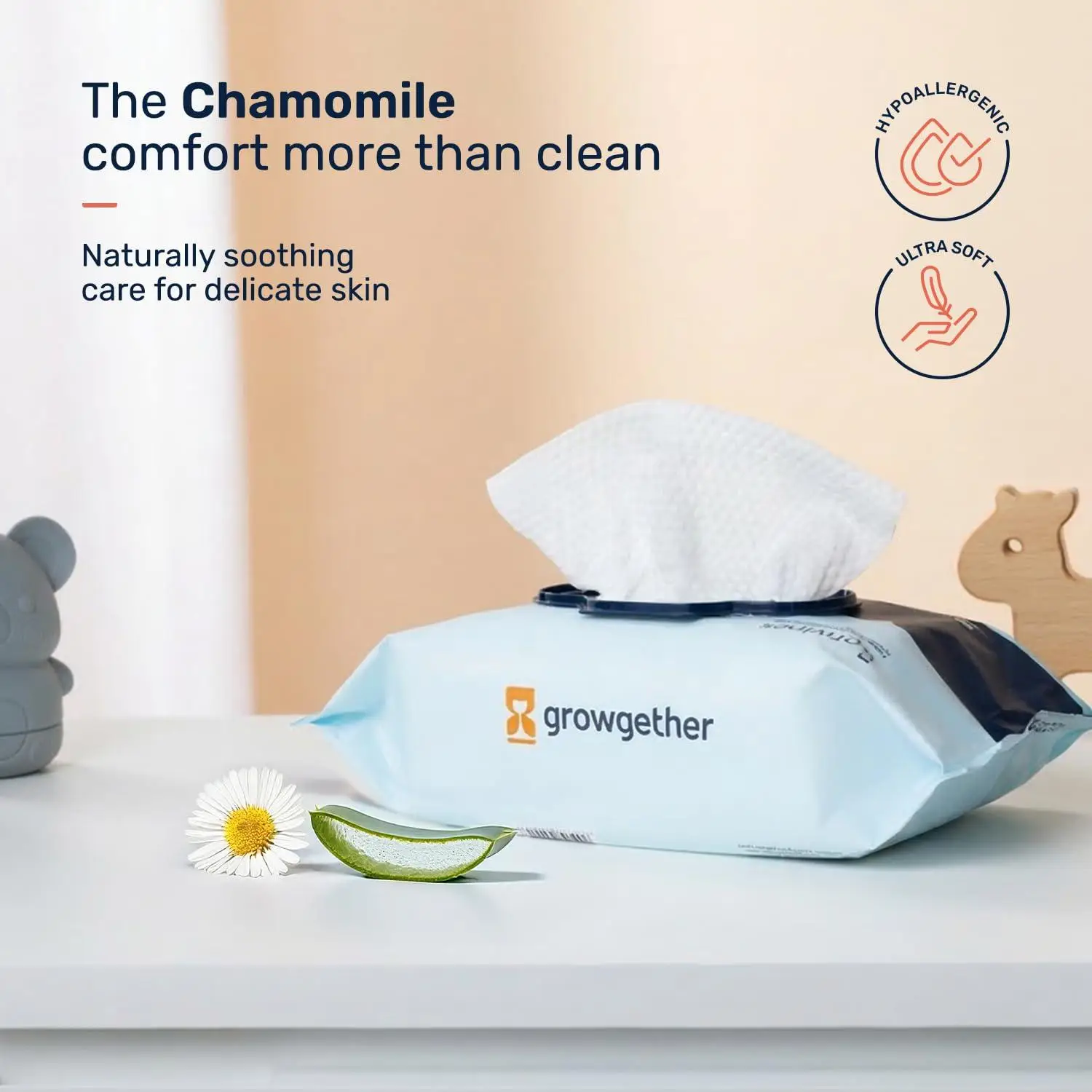 Growgether Baby Wet Wipes | 72 Wipes (Pack of 4) | 99.9% Pure RO Water Based & Dermatologically Tested | Alcohol & Plastic Free | No Added Synthetic Fragrance | Extra Thick Embossed | Ideal for Sensitive Skin view 4