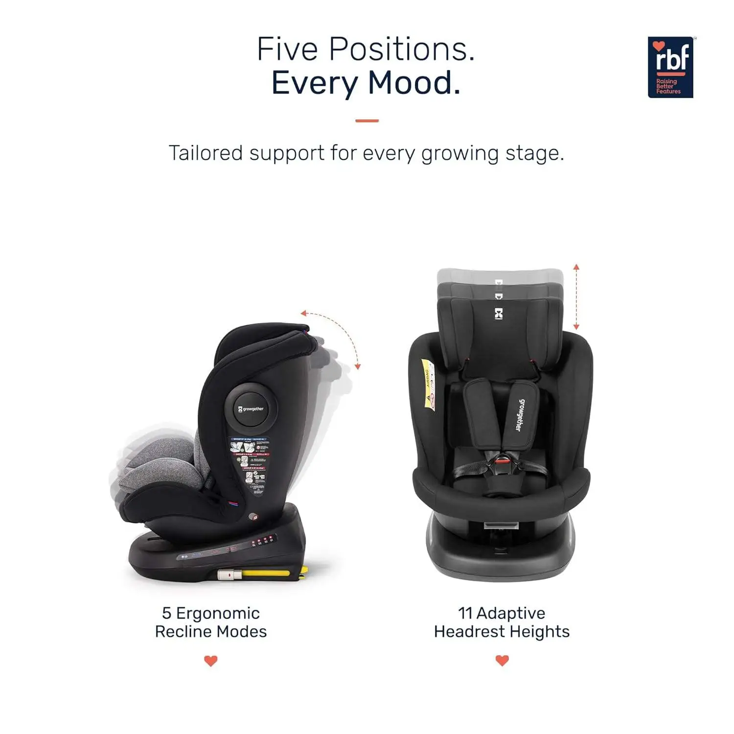 Growgether RYDDA 360° Rotating Convertible Baby Car Seat for 0-12 Years (0-36 kg) | Smart ISOFIX & Top Tether Stability | TUV SUD International Safety Certified | Side Impact Protection | 5 Recline Positions & 11 Headrest Heights | 5-Point Harness with Sun Canopy | 1 YEAR WARRANTY view 5