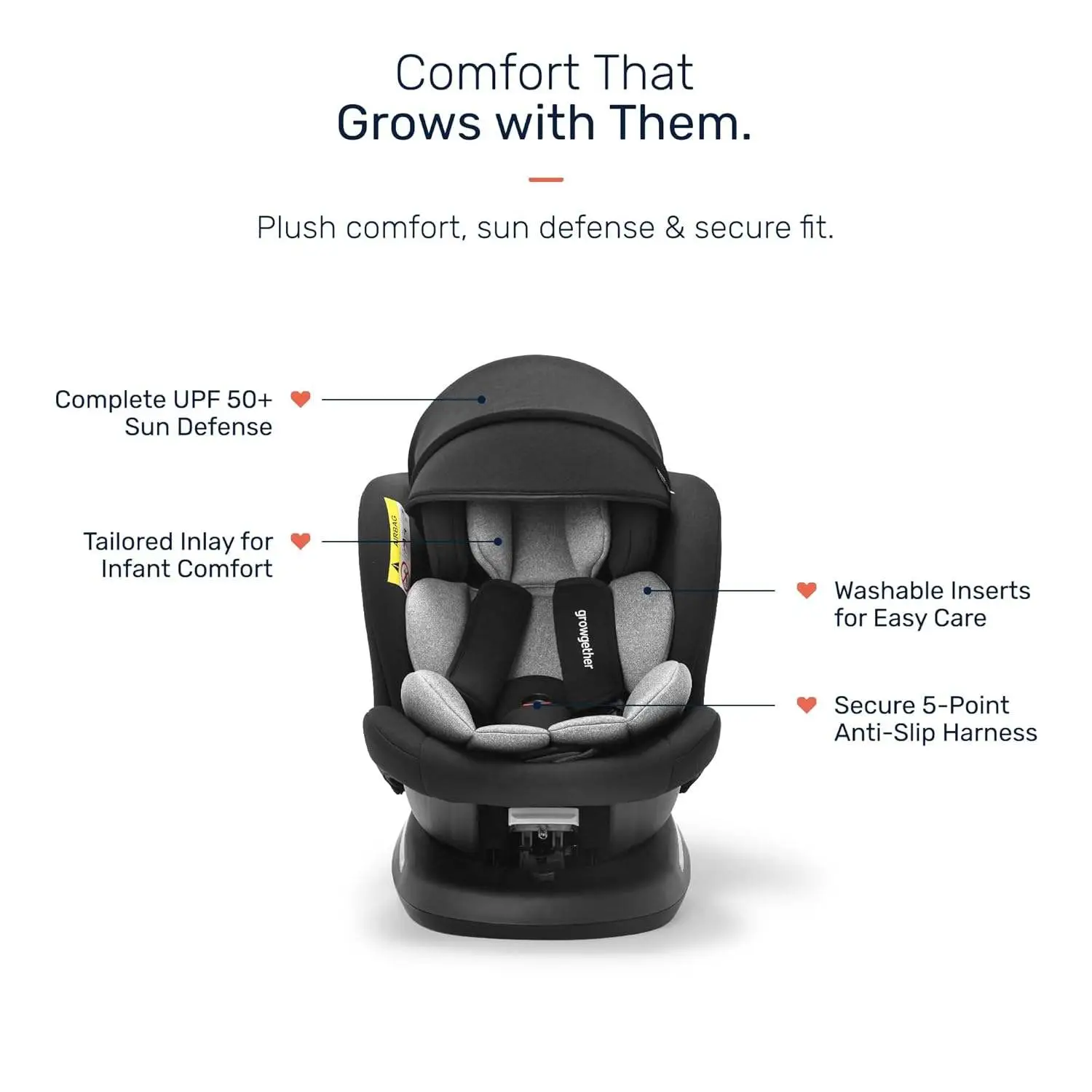Growgether RYDDA 360° Rotating Convertible Baby Car Seat for 0-12 Years (0-36 kg) | Smart ISOFIX & Top Tether Stability | TUV SUD International Safety Certified | Side Impact Protection | 5 Recline Positions & 11 Headrest Heights | 5-Point Harness with Sun Canopy | 1 YEAR WARRANTY view 8