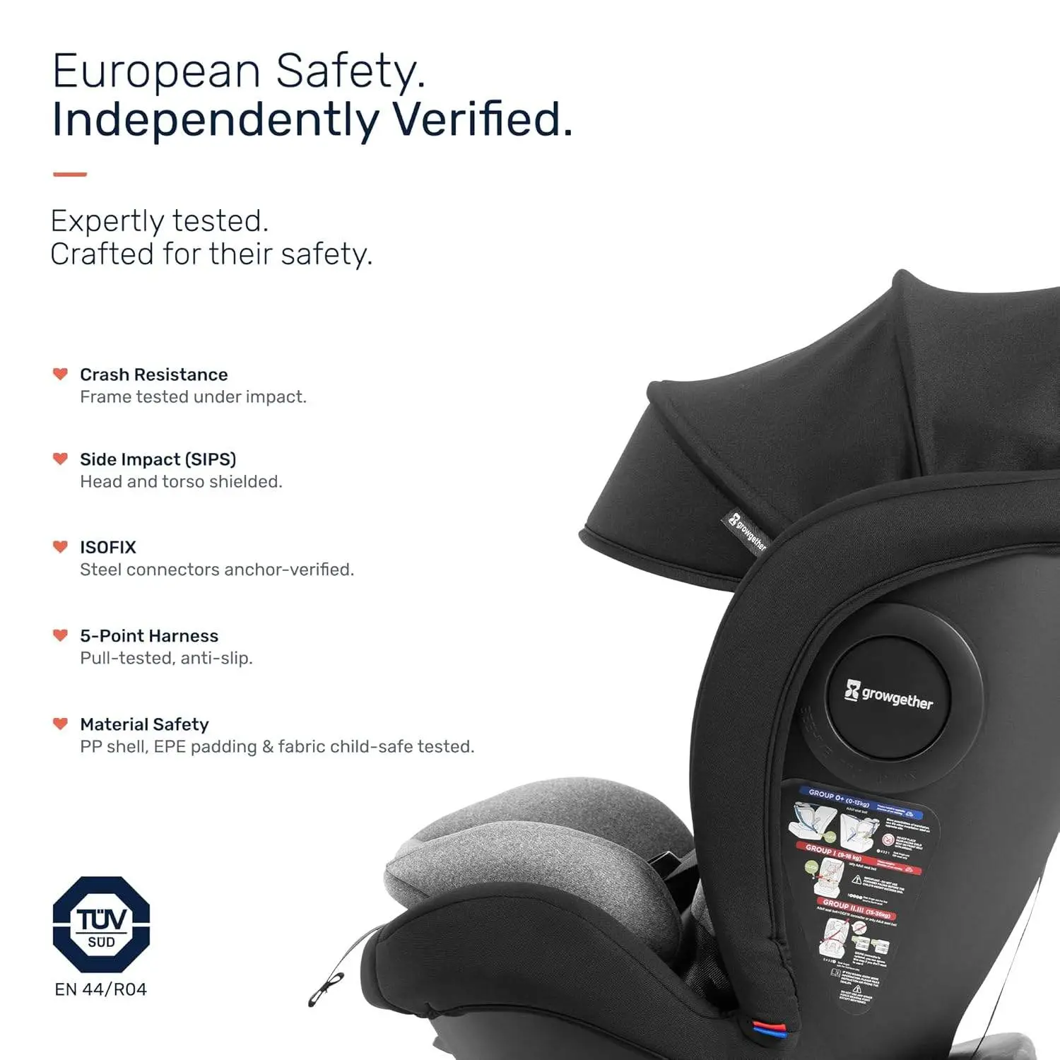 Growgether RYDDA 360° Rotating Convertible Baby Car Seat for 0-12 Years (0-36 kg) | Smart ISOFIX & Top Tether Stability | TUV SUD International Safety Certified | Side Impact Protection | 5 Recline Positions & 11 Headrest Heights | 5-Point Harness with Sun Canopy | 1 YEAR WARRANTY view 9