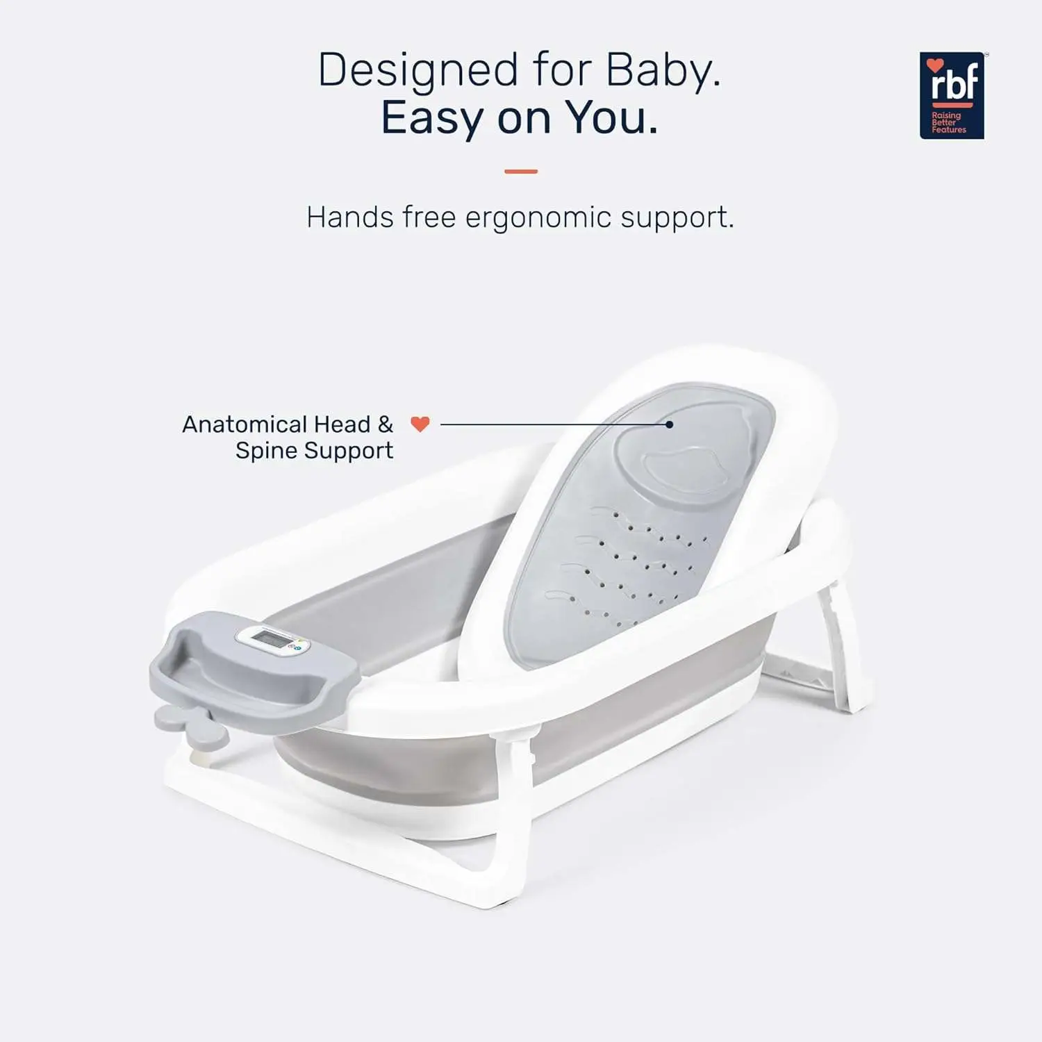 Growgether 4-in-1 Foldable Baby Bath Tub Set with Ergonomic Spinal Support | 0-36 Months (Up to 20kg) | Built-in Smart Temperature Sensor & Anti-Skid Base | Includes Bather, Bucket, Cap & Mug | 6 Months Warranty view 3