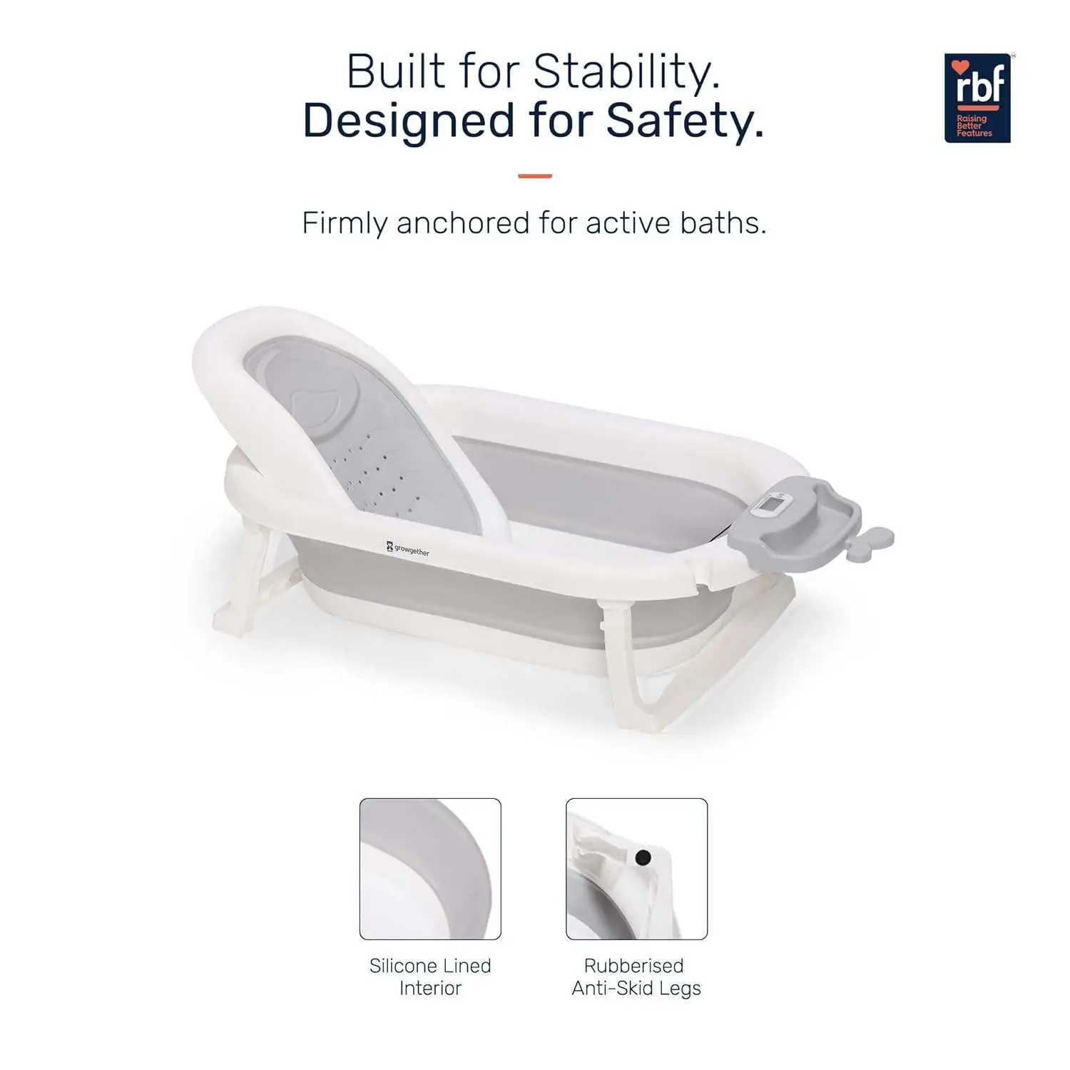 Growgether 4-in-1 Foldable Baby Bath Tub Set with Ergonomic Spinal Support | 0-36 Months (Up to 20kg) | Built-in Smart Temperature Sensor & Anti-Skid Base | Includes Bather, Bucket, Cap & Mug | 6 Months Warranty view 5