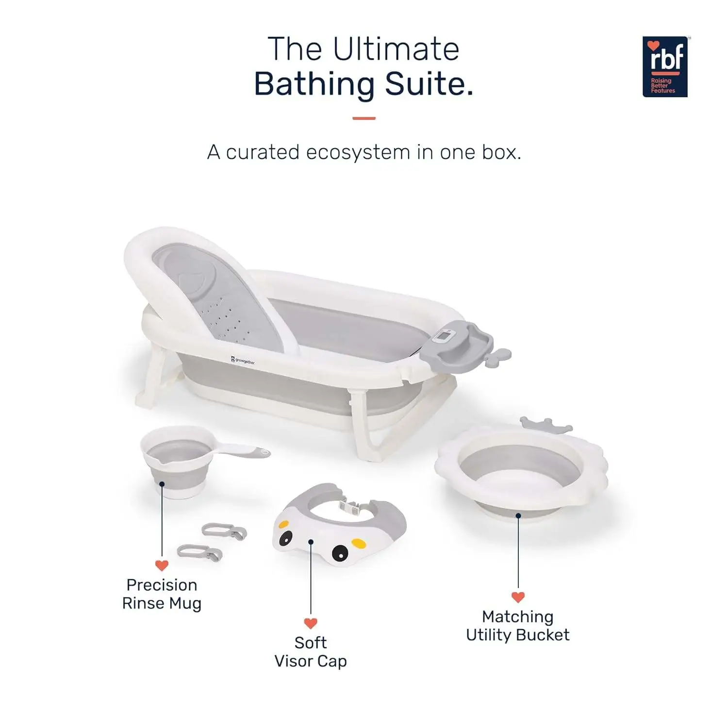Growgether 4-in-1 Foldable Baby Bath Tub Set with Ergonomic Spinal Support | 0-36 Months (Up to 20kg) | Built-in Smart Temperature Sensor & Anti-Skid Base | Includes Bather, Bucket, Cap & Mug | 6 Months Warranty view 6