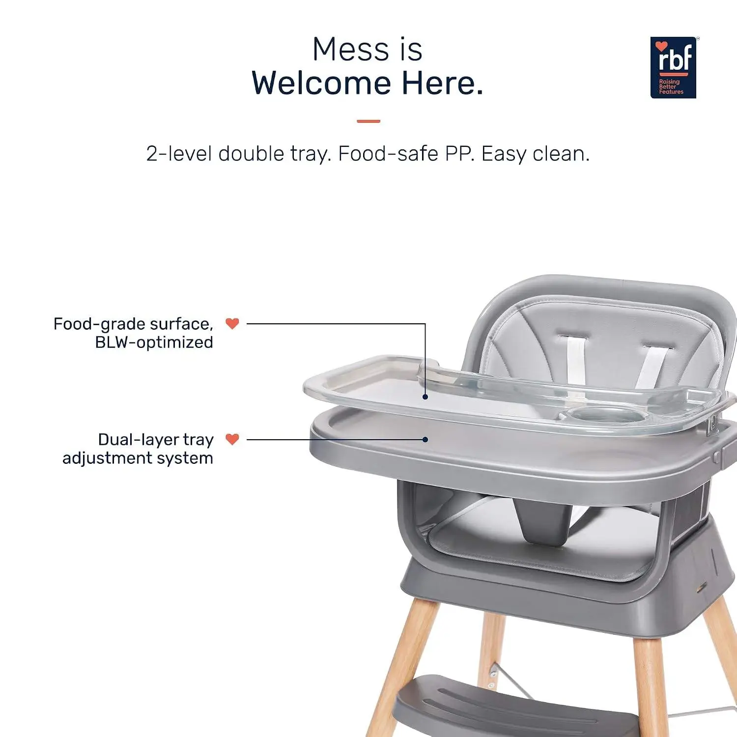 Growgether ORBIT 4-in-1 Baby High Chair with Solid Beechwood Legs | TÜV SÜD Certified Convertible Wooden Feeding Chair, Booster Seat & Toddler Stool (6-36M) | 5-Point Safety Harness, Dual-Layer PP Tray & Removable PU Cushion | 1 Year Warranty | Grey view 8
