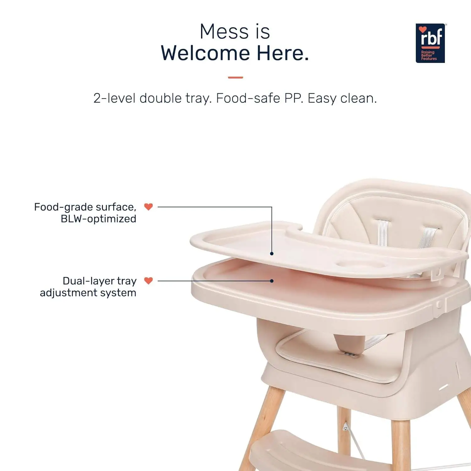 Growgether ORBIT 4-in-1 Baby High Chair with Solid Beechwood Legs | TÜV SÜD Certified Convertible Wooden Feeding Chair, Booster Seat & Toddler Stool (6-36M) | 5-Point Safety Harness, Dual-Layer PP Tray & Removable PU Cushion | 1 Year Warranty | Beige view 8