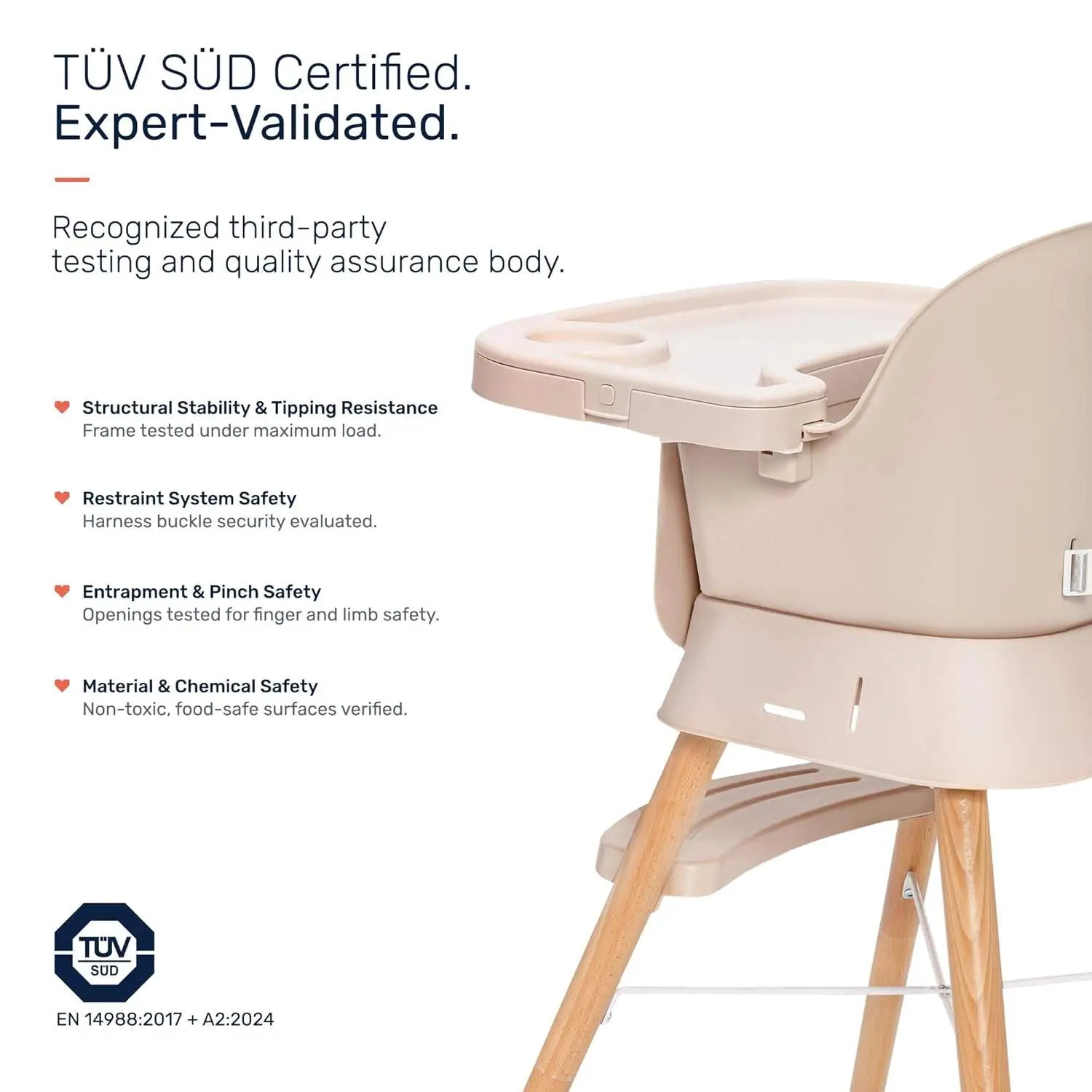 Growgether ORBIT 4-in-1 Baby High Chair with Solid Beechwood Legs | TÜV SÜD Certified Convertible Wooden Feeding Chair, Booster Seat & Toddler Stool (6-36M) | 5-Point Safety Harness, Dual-Layer PP Tray & Removable PU Cushion | 1 Year Warranty | Beige view 9