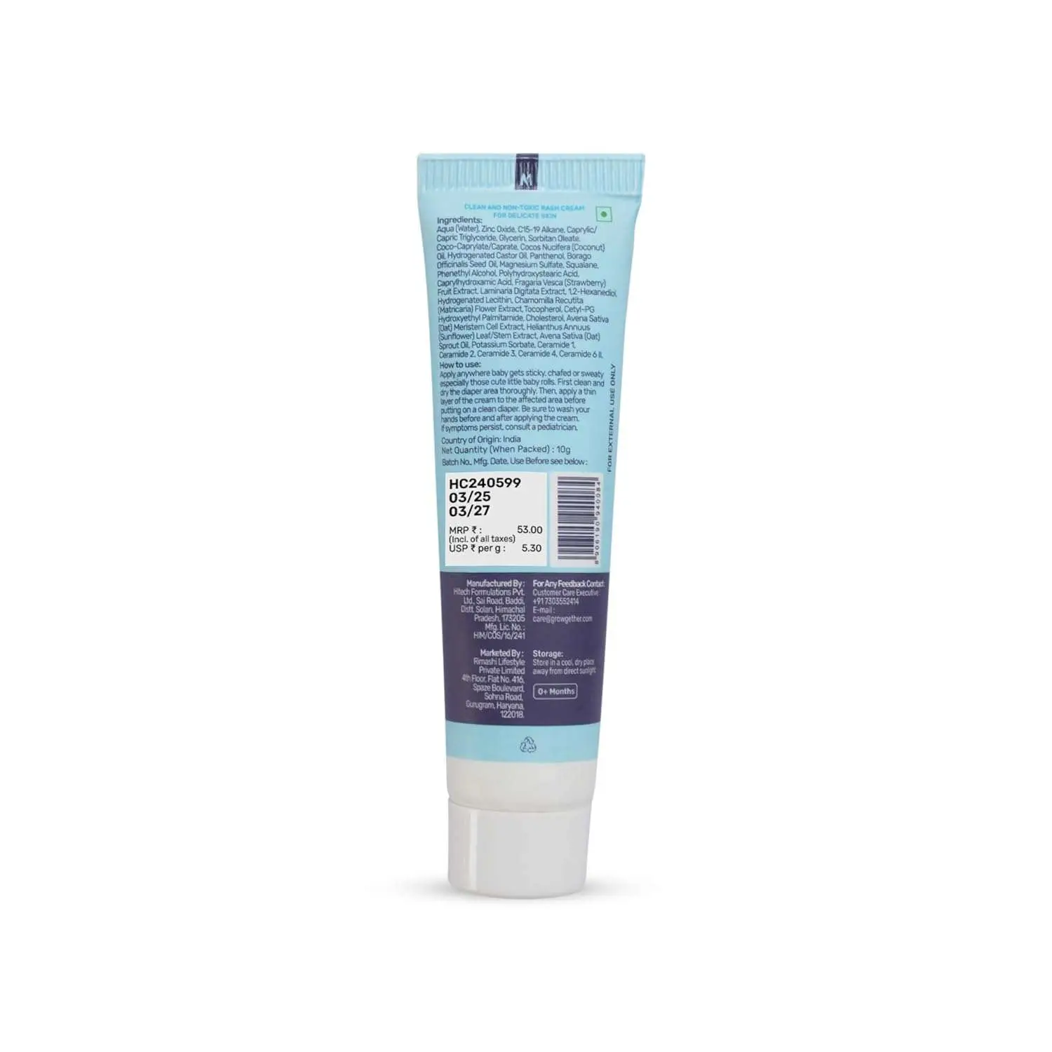 Growgether Diaper Rash Cream (10g) Baby Care Travel Combo, Zinc Oxide, Chamomile & Squalane Hypoallergenic, Fragrance Free, Dermatologist Tested - Pack of 5 view 3