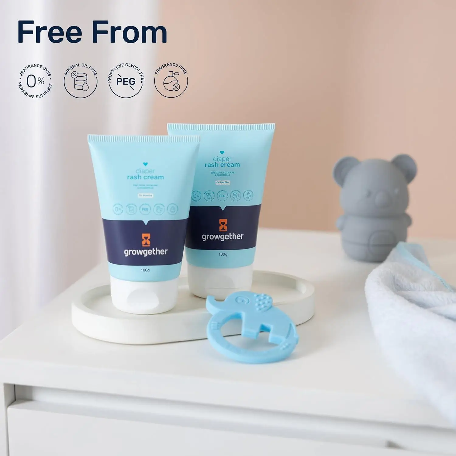 Growgether Baby Diaper Rash Cream | 3-in-1 Daily Protection with Zinc Oxide, Squalane & Chamomile | Fragrance-Free, Non-Toxic, Safe for Newborns & Toddlers | (100g) 0+ Months view 3