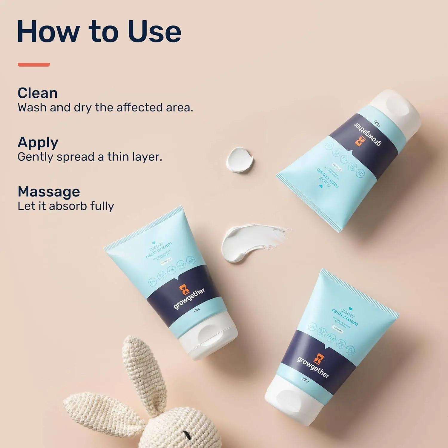 Growgether Baby Diaper Rash Cream | 3-in-1 Daily Protection with Zinc Oxide, Squalane & Chamomile | Fragrance-Free, Non-Toxic, Safe for Newborns & Toddlers | (100g) 0+ Months view 7