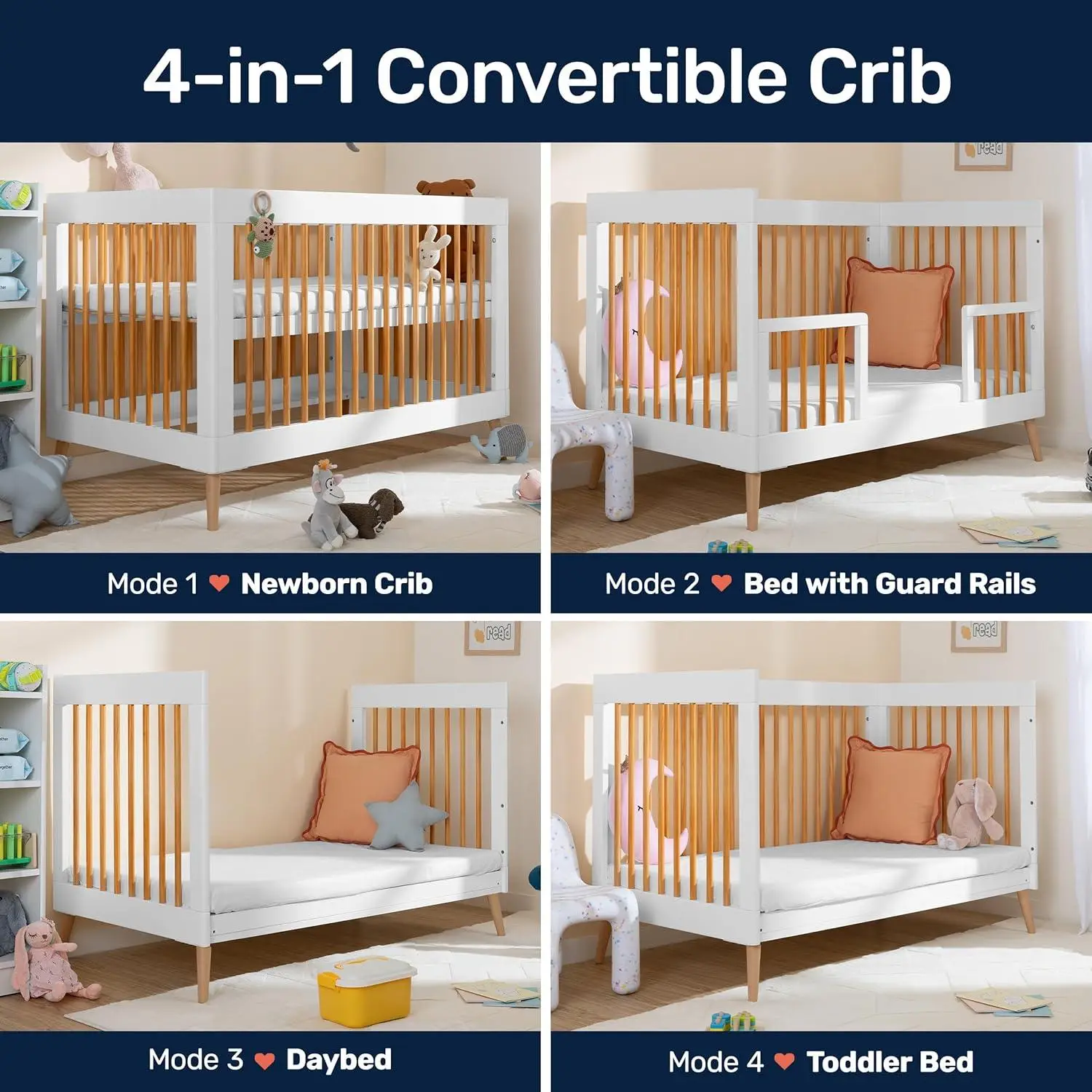 Growgether APEX 4-in-1 Convertible Crib for Baby | Certified Wooden Crib to Toddler Bed | Adjustable Base, Removable Sides, Safety Rail, Pinewood LVL, Non-Toxic, Suitable for 0-4 Yr | 1 Year Warranty view 3