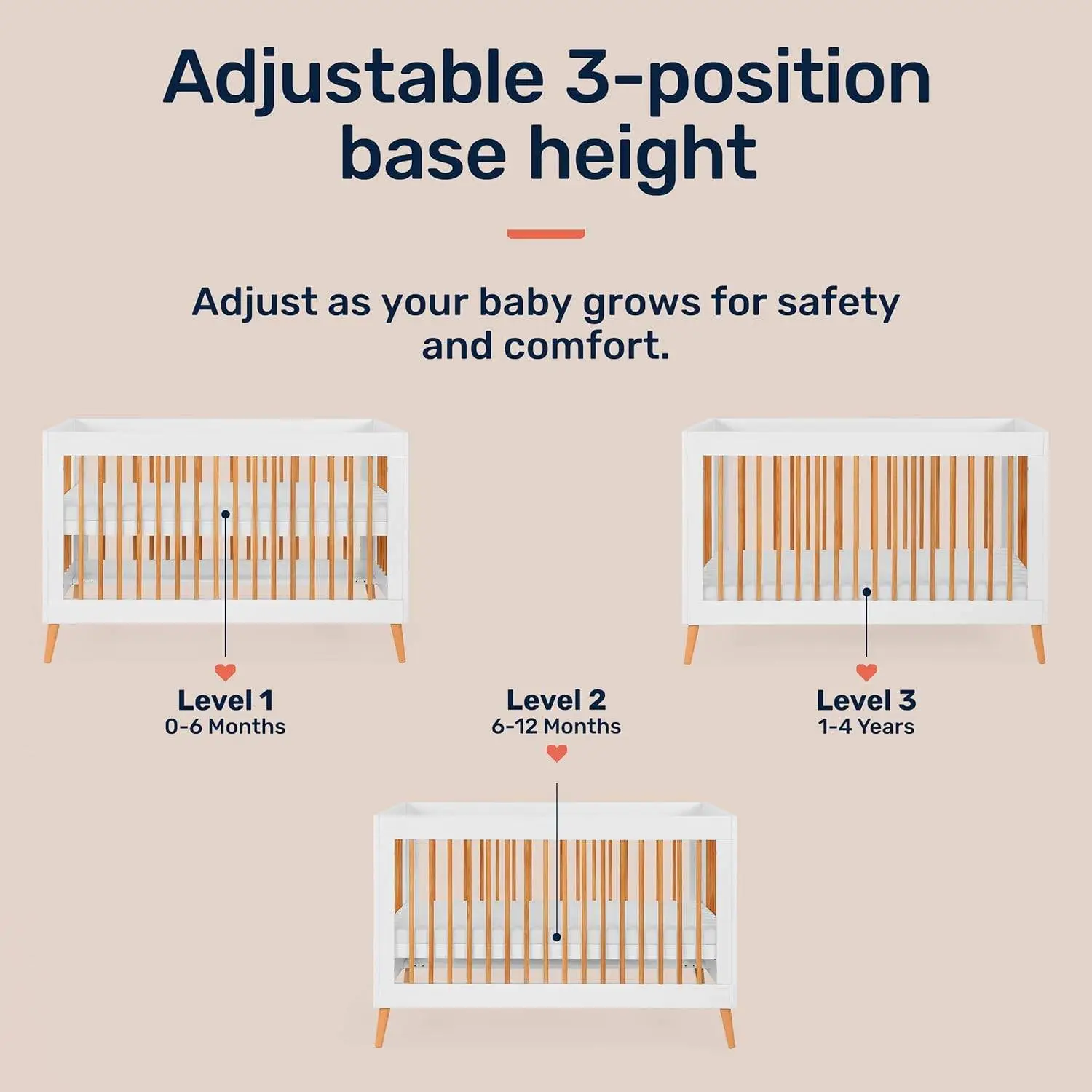 Growgether APEX 4-in-1 Convertible Crib for Baby | Certified Wooden Crib to Toddler Bed | Adjustable Base, Removable Sides, Safety Rail, Pinewood LVL, Non-Toxic, Suitable for 0-4 Yr | 1 Year Warranty view 4