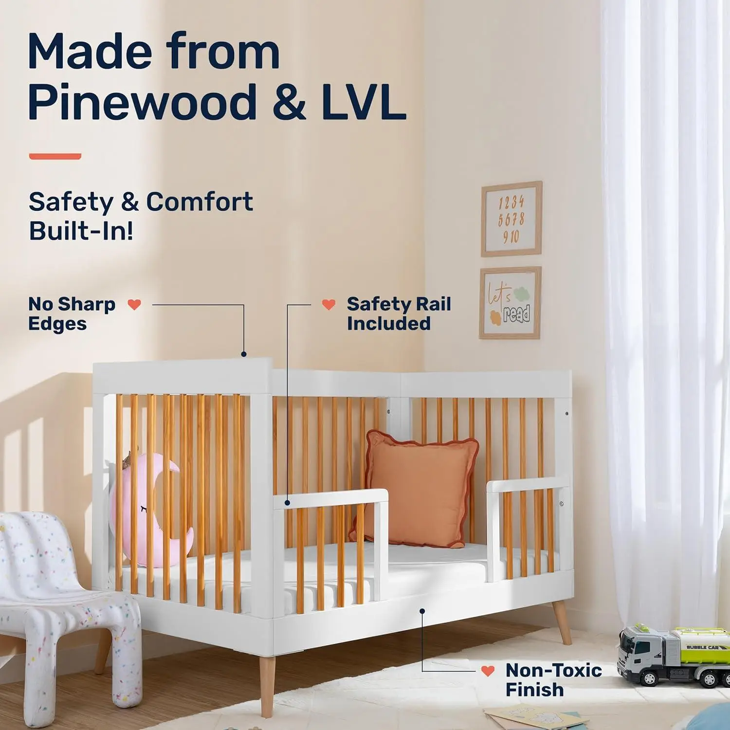 Growgether APEX 4-in-1 Convertible Crib for Baby | Certified Wooden Crib to Toddler Bed | Adjustable Base, Removable Sides, Safety Rail, Pinewood LVL, Non-Toxic, Suitable for 0-4 Yr | 1 Year Warranty view 6