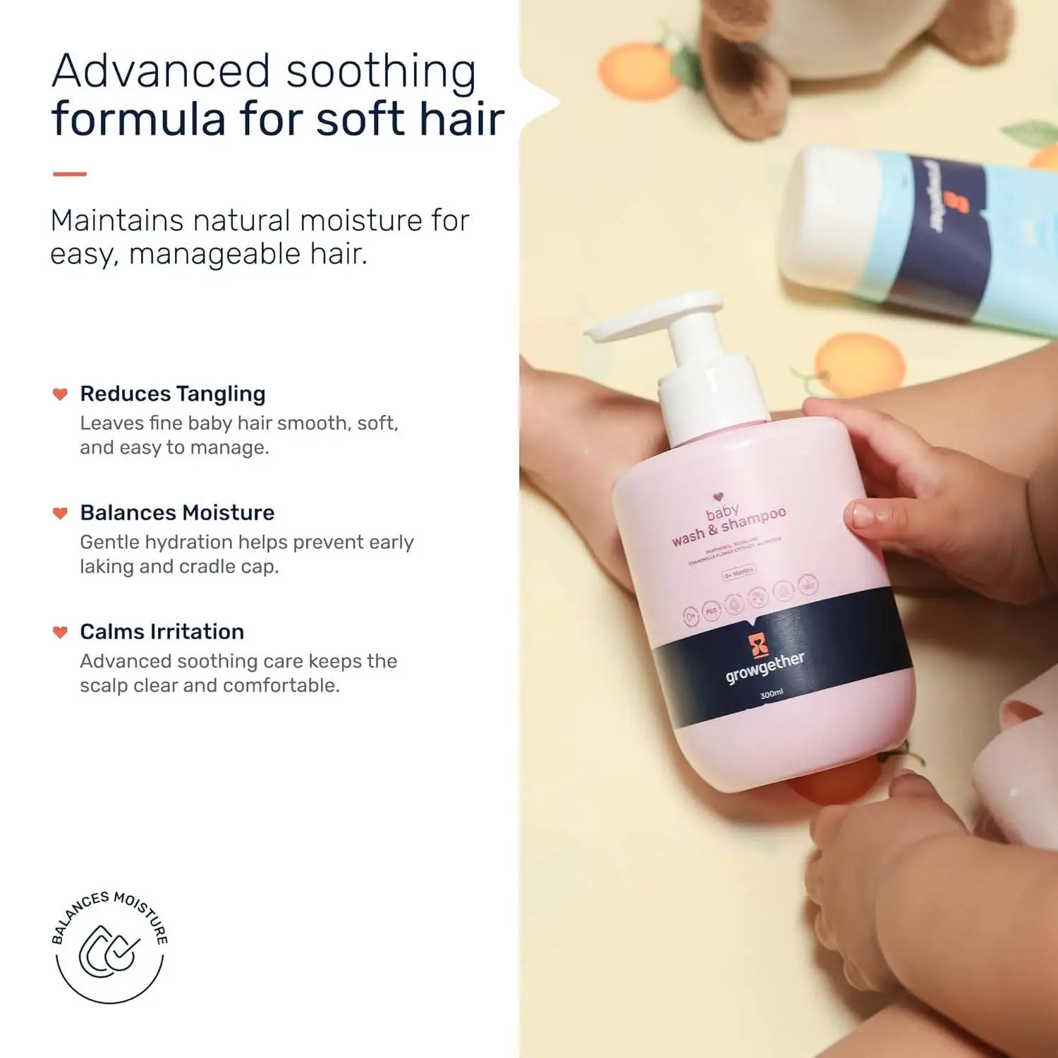 Growgether Baby Wash & Shampoo 300ml | No-Tears 2-in-1 Body Wash for Newborns & Infants 0+ Months | Dermatologist Tested, Pediatrician Approved, Hypoallergenic & Vegan | 9 Toxin-Free Formula view 6