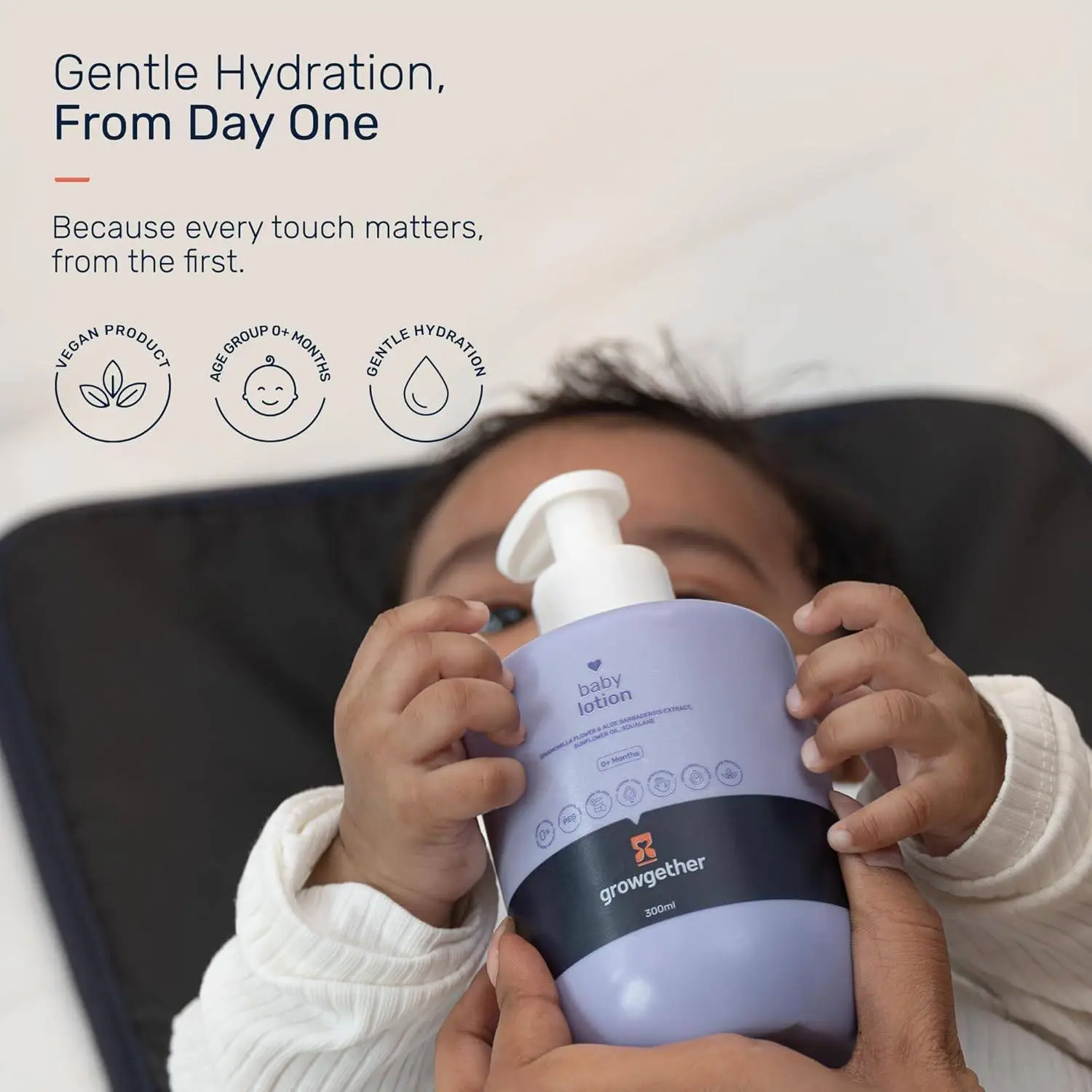 Growgether Baby Lotion 300ml | Newborn Lotion for 0+ Months | Dermatologist Tested, Pediatrician approved Hypoallergenic & Vegan | 8 Toxin-Free Formula | Non-Sticky Moisturizer | Suitable for baby’s delicate skin view 2