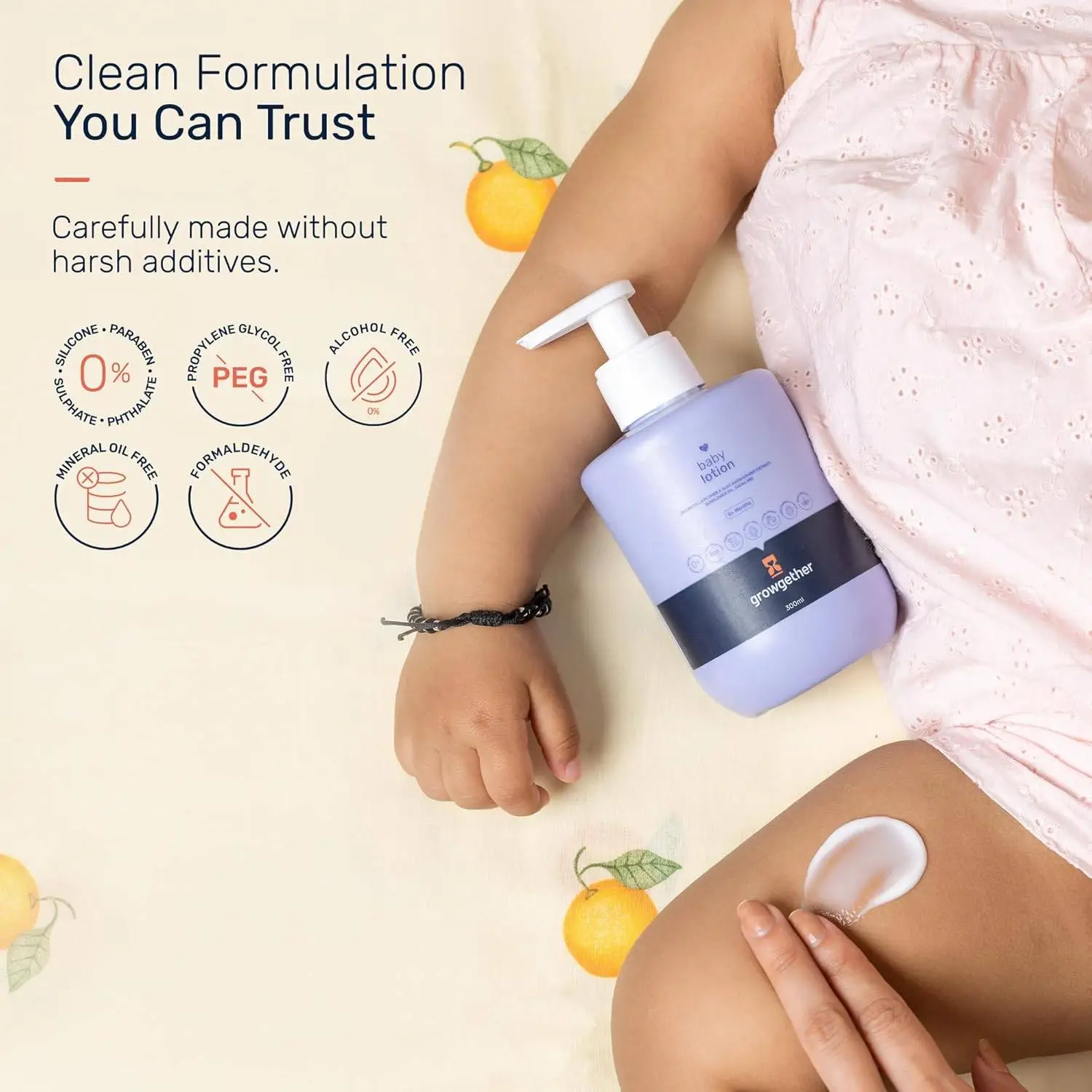 Growgether Baby Lotion 300ml | Newborn Lotion for 0+ Months | Dermatologist Tested, Pediatrician approved Hypoallergenic & Vegan | 8 Toxin-Free Formula | Non-Sticky Moisturizer | Suitable for baby’s delicate skin view 4