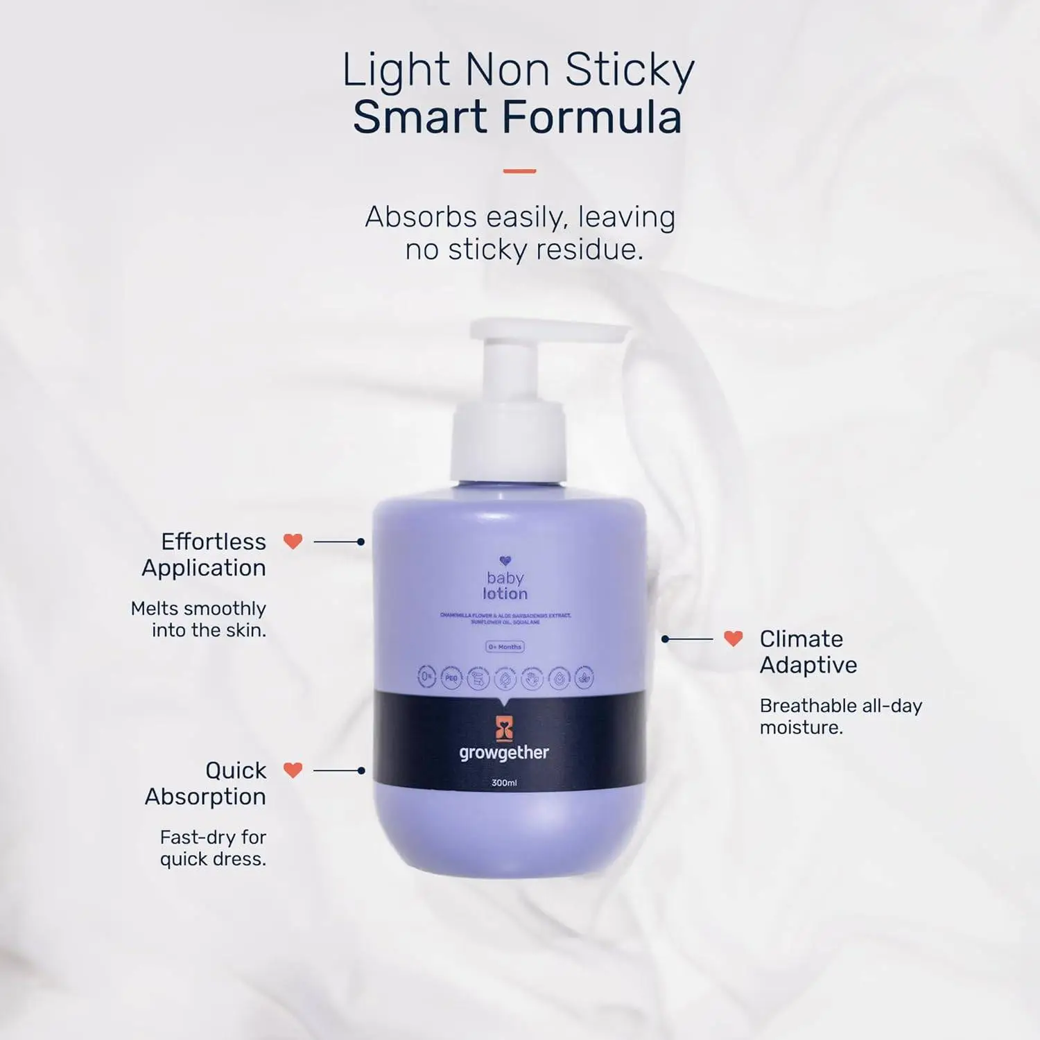 Growgether Baby Lotion 300ml | Newborn Lotion for 0+ Months | Dermatologist Tested, Pediatrician approved Hypoallergenic & Vegan | 8 Toxin-Free Formula | Non-Sticky Moisturizer | Suitable for baby’s delicate skin view 5