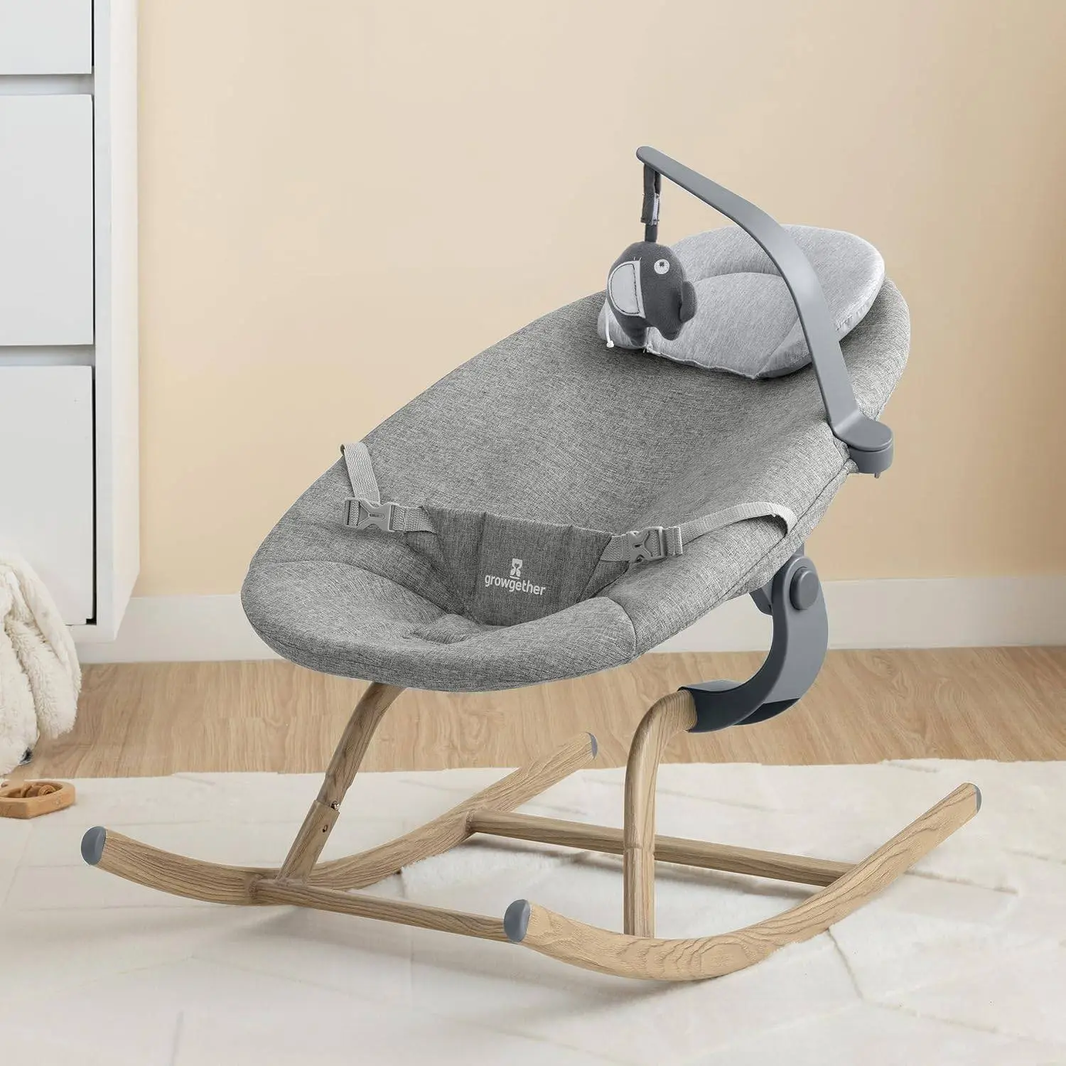 Nebula Baby Rocker | Soft Reclining Bouncer with Wood Finish | Modern Design, Gentle Motion, Washable Fabric | High Chair Compatible | TUV SUD Safety Certified (Newborn to 6 Months) 1 Year Warranty