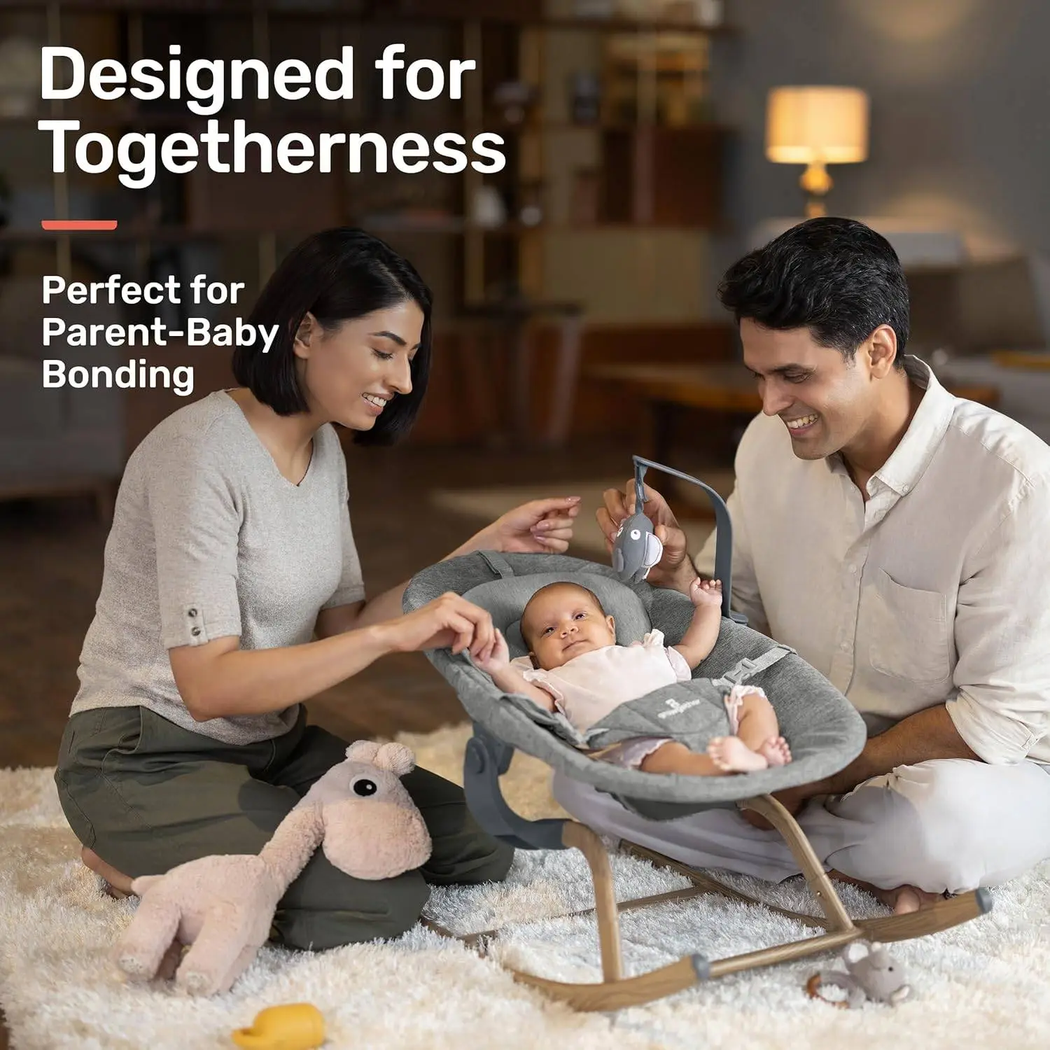 Nebula Baby Rocker | Soft Reclining Bouncer with Wood Finish | Modern Design, Gentle Motion, Washable Fabric | High Chair Compatible | TUV SUD Safety Certified (Newborn to 6 Months) 1 Year Warranty view 3