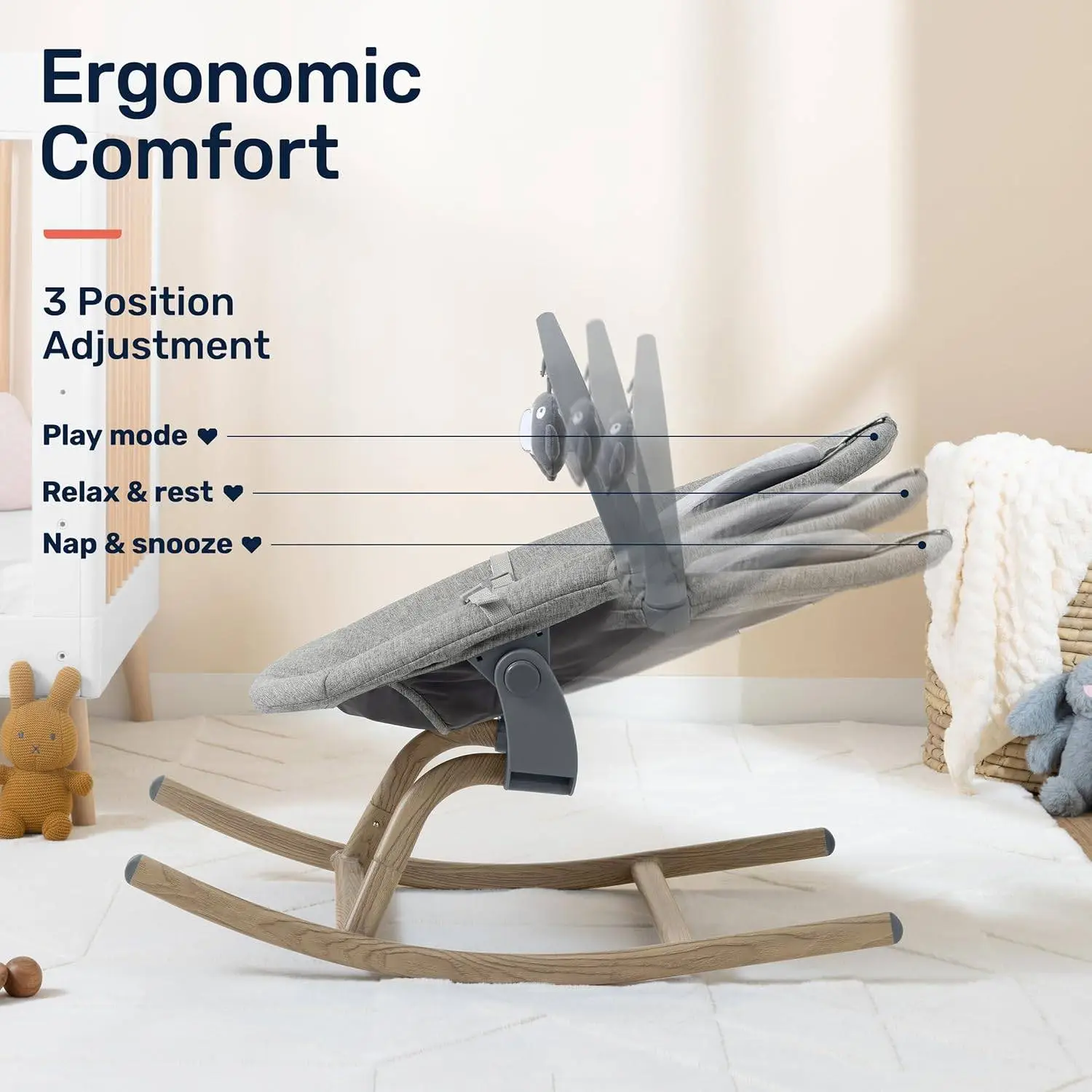Nebula Baby Rocker | Soft Reclining Bouncer with Wood Finish | Modern Design, Gentle Motion, Washable Fabric | High Chair Compatible | TUV SUD Safety Certified (Newborn to 6 Months) 1 Year Warranty view 5
