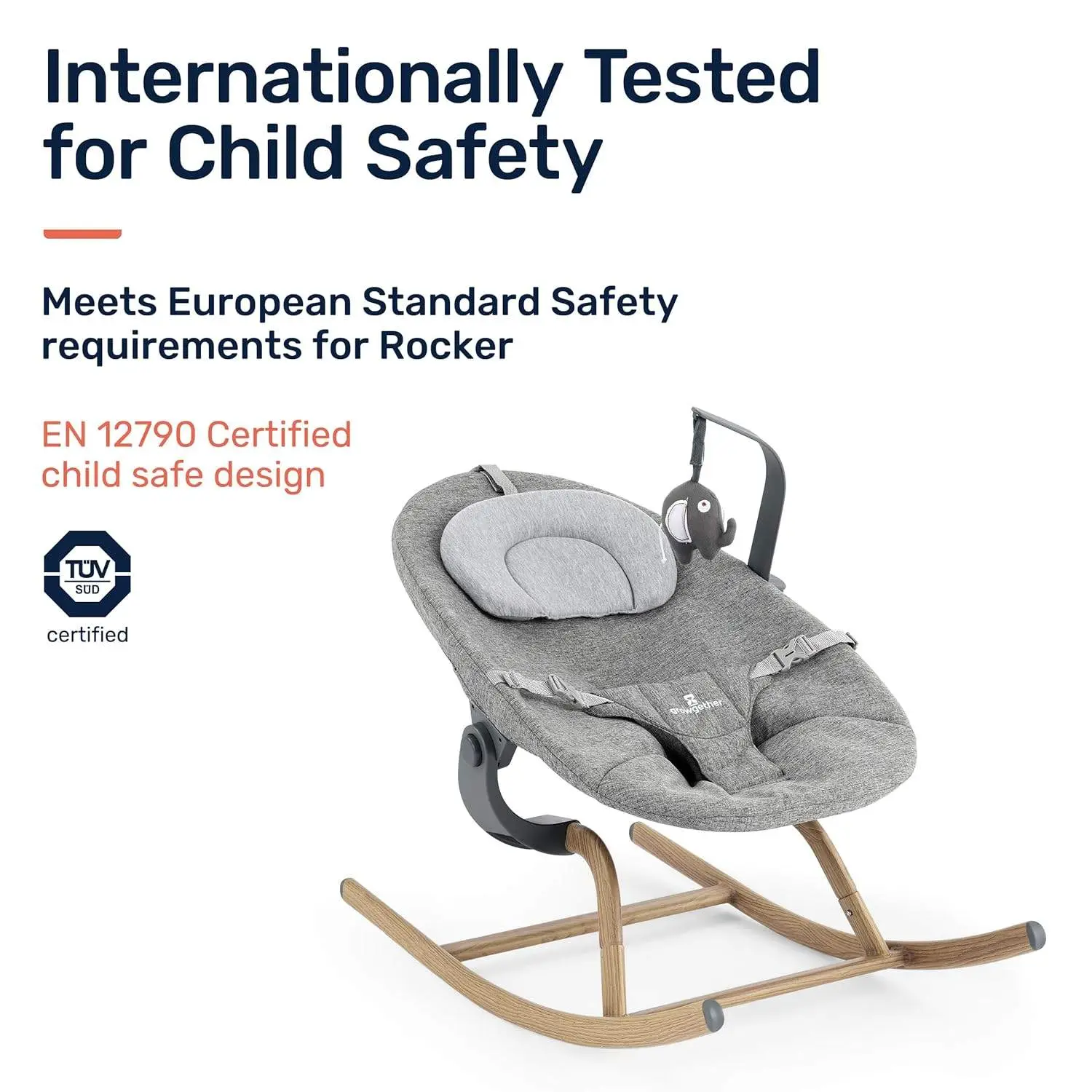Nebula Baby Rocker | Soft Reclining Bouncer with Wood Finish | Modern Design, Gentle Motion, Washable Fabric | High Chair Compatible | TUV SUD Safety Certified (Newborn to 6 Months) 1 Year Warranty view 8