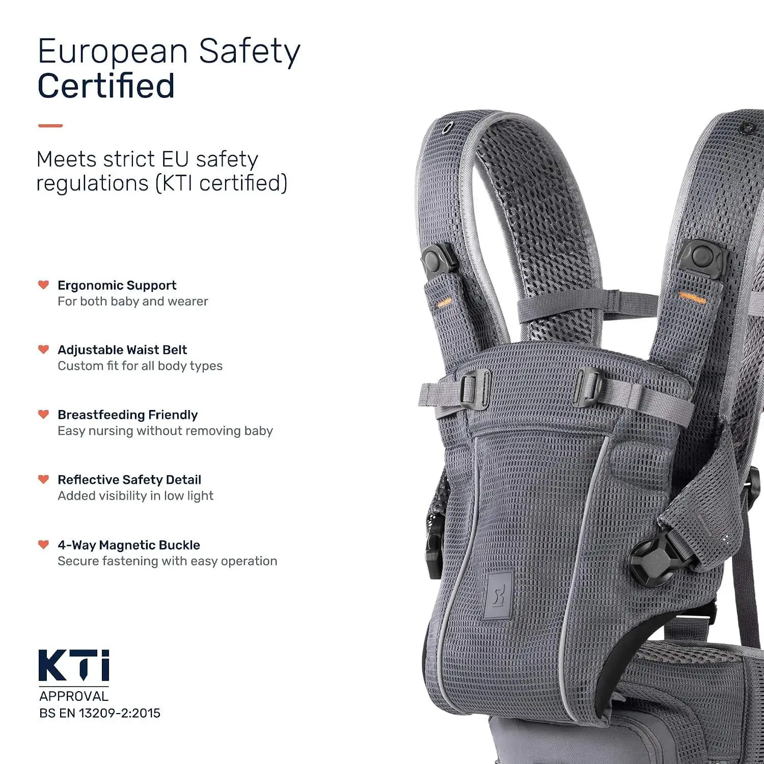 Growgether LYFTA 4-in-1 Baby Carrier with Hip Seat | EN13209 Certified | Magnetic Buckle | Breathable Soft Mesh | Adjustable Waistbelt & Straps | Sunhood & Storage Pocket | 4-36 Months (Up to 15 kg) (Grey) | 6 Months Warranty view 9