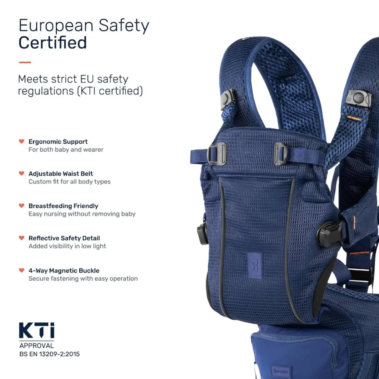 Growgether LYFTA 4-in-1 Baby Carrier with Hip Seat | EN13209 Certified | Magnetic Buckle | Breathable Soft Mesh | Adjustable Waistbelt & Straps | Sunhood & Storage Pocket | 4-36 Months (Up to 15 kg) - Navy | 6 Months Warranty view 8