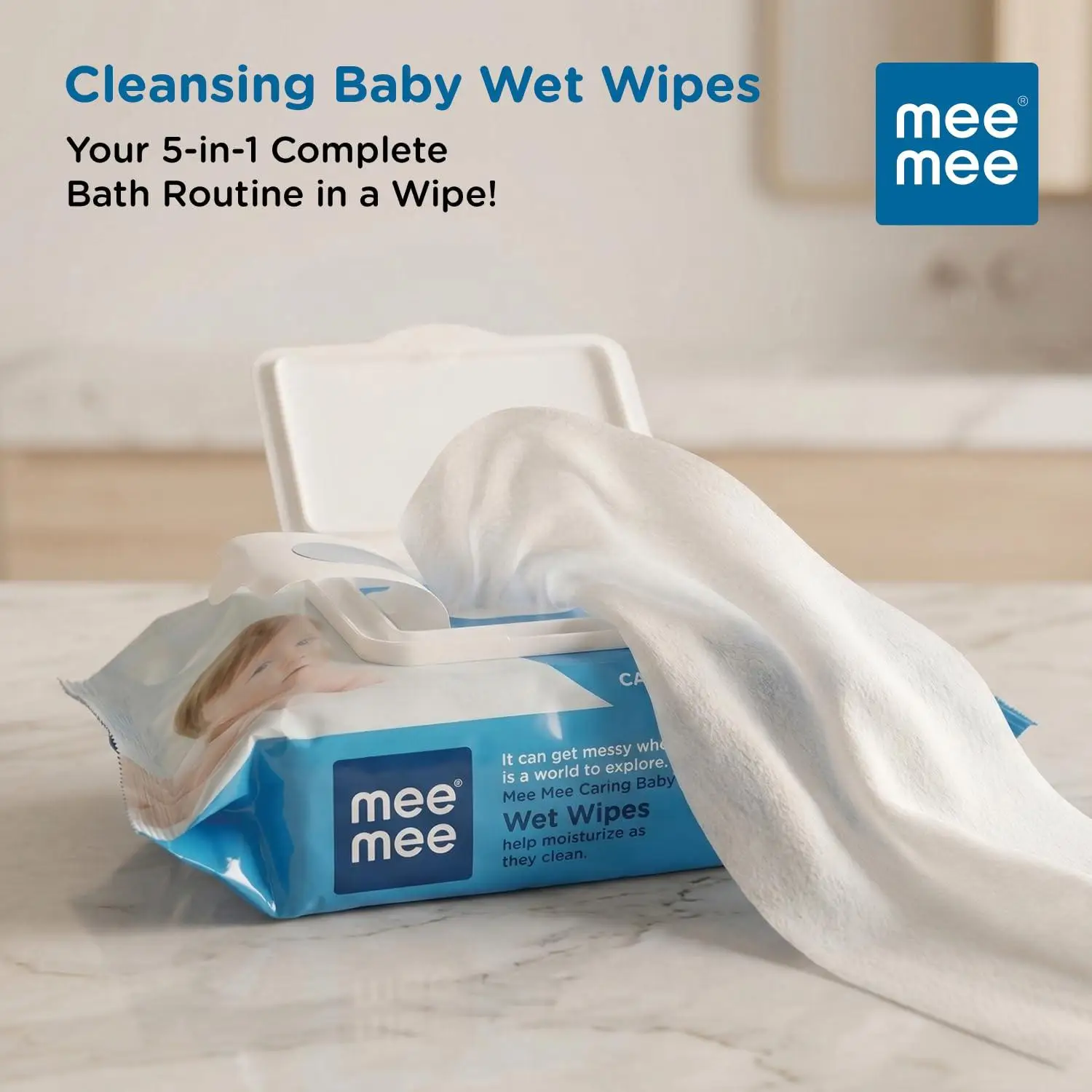 Mee Mee Wet Wipes for Baby Skin with Aloe Vera | 72 Wipes x Pack of 3-216 Wipes | Paraben Free, Fragrance Free, pH Balanced, Dermatologically Safe, Baby Wipes Combo | Pack Lid view 2