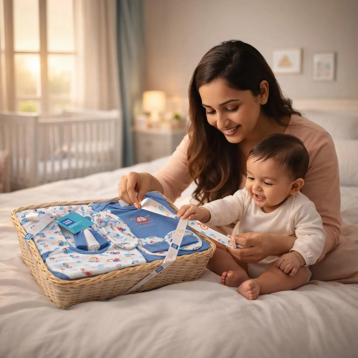Mee Mee New Born Baby Gift Set | Soft Cotton Clothing Essentials for Infants/Baby Girls, Boys | Baby Shower Clothing Hamper (8 Pieces, Dark Blue)|Perfect Gift for New Born Baby view 2