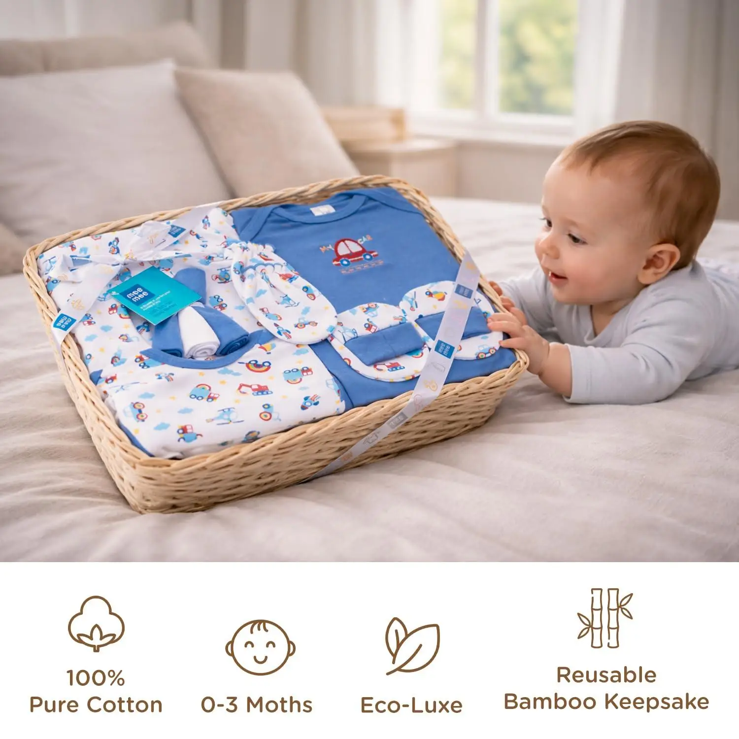 Mee Mee New Born Baby Gift Set | Soft Cotton Clothing Essentials for Infants/Baby Girls, Boys | Baby Shower Clothing Hamper (8 Pieces, Dark Blue)|Perfect Gift for New Born Baby view 5