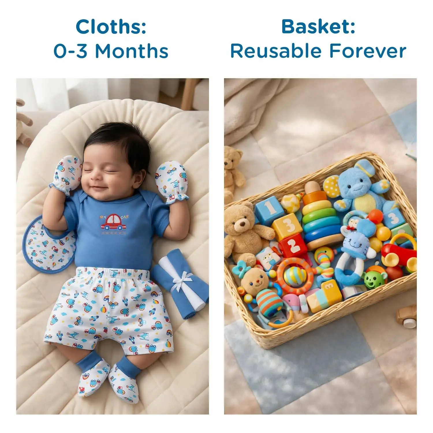 Mee Mee New Born Baby Gift Set | Soft Cotton Clothing Essentials for Infants/Baby Girls, Boys | Baby Shower Clothing Hamper (8 Pieces, Dark Blue)|Perfect Gift for New Born Baby view 7