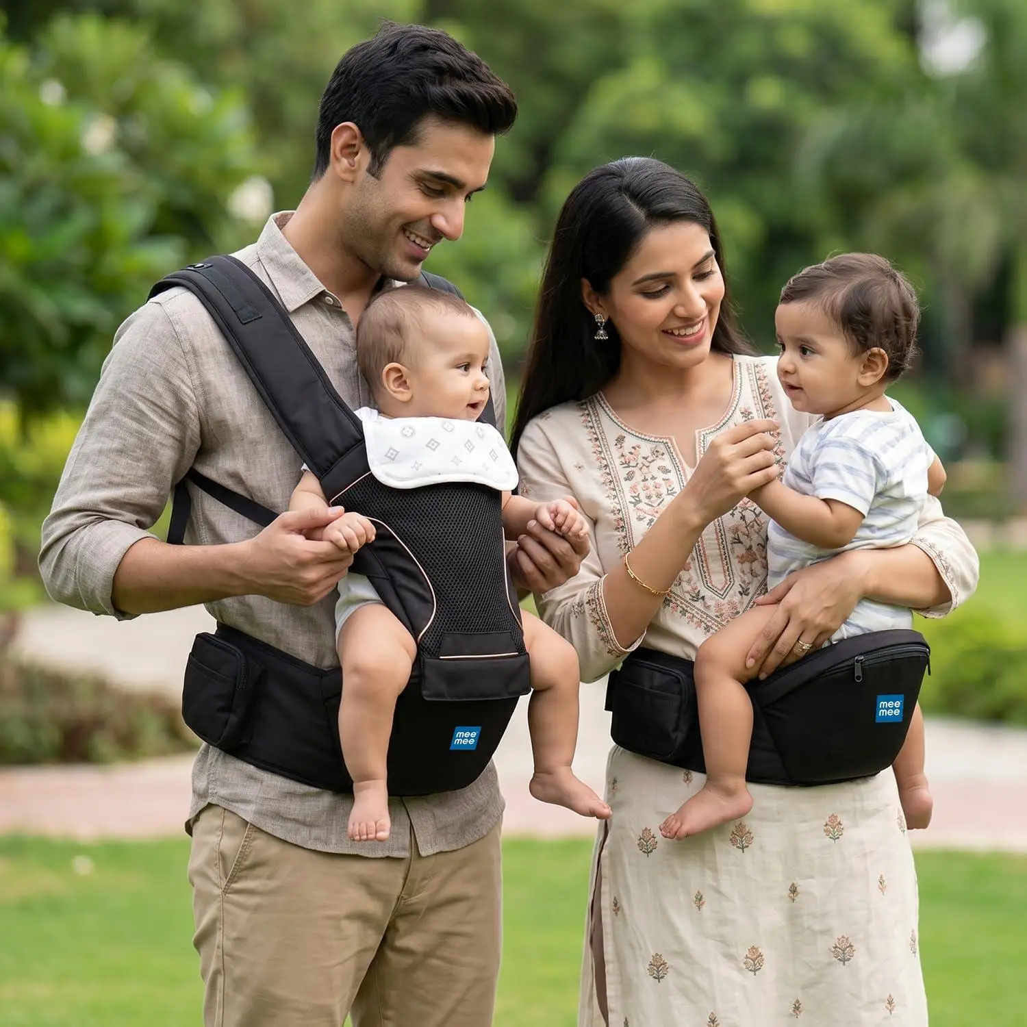 Mee Mee Vistara Gold 6-in-1 Baby Sling Carrier with Hip Seat | Ergonomic Lumbar Support | Premium Gold Finish | Breathable Mesh Fabric | Adjustable & Secure for Newborns to Toddlers (Up to 15 kg, Black