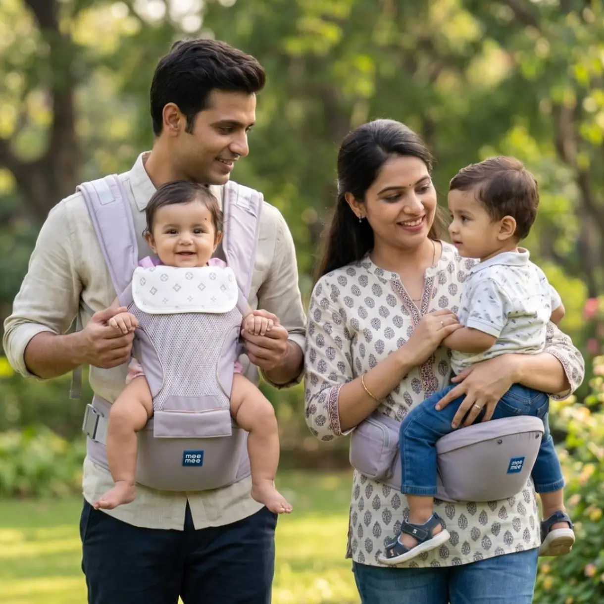 Mee Mee Vistara Gold 6-in-1 Baby Sling Carrier with Hip Seat | Ergonomic Lumbar Support | Premium Gold Finish | Breathable Mesh Fabric | Adjustable & Secure for Newborns to Toddlers (Up to 15 kg, Darkgrey)
