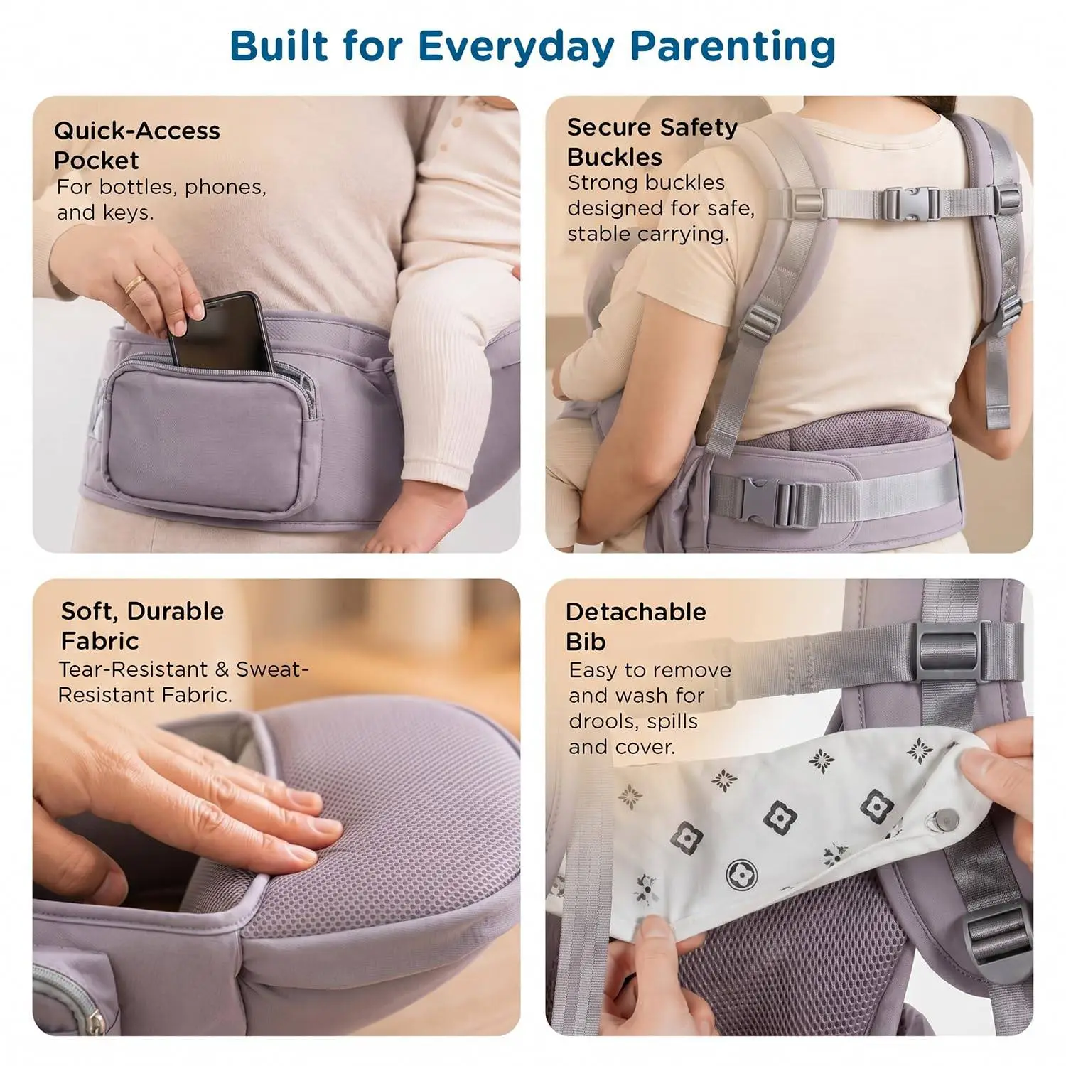 Mee Mee Vistara Gold 6-in-1 Baby Sling Carrier with Hip Seat | Ergonomic Lumbar Support | Premium Gold Finish | Breathable Mesh Fabric | Adjustable & Secure for Newborns to Toddlers (Up to 15 kg, Darkgrey) view 8