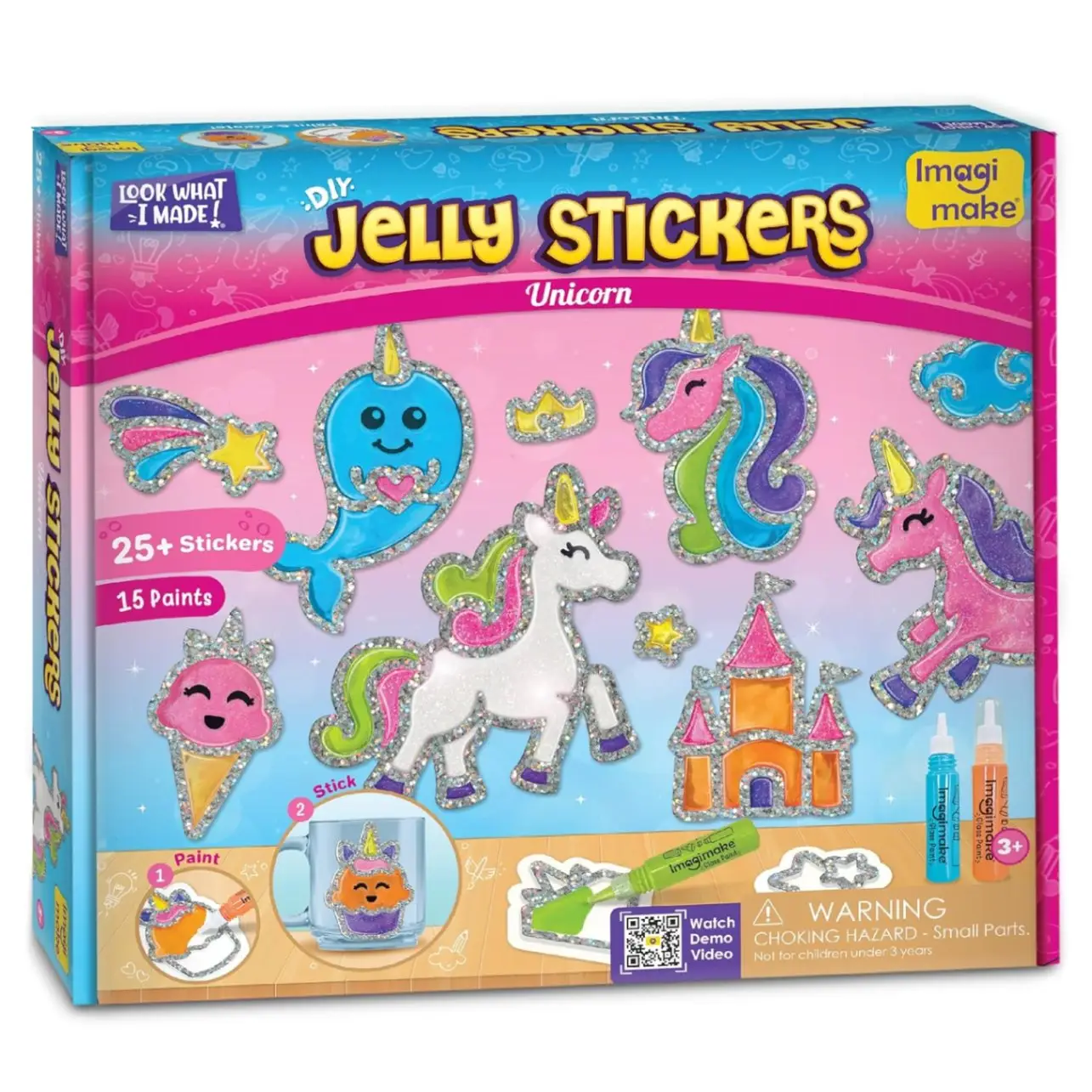 Imagimake DIY Unicorn Jelly Stickers | 25+ Stickers - Paint, Peel & Stick | Glass Painting Activity Set with 15 Paint Tubes | Art and Craft Kit for Kids 3-6 Years | Birthday Gift for Girls Age 3+